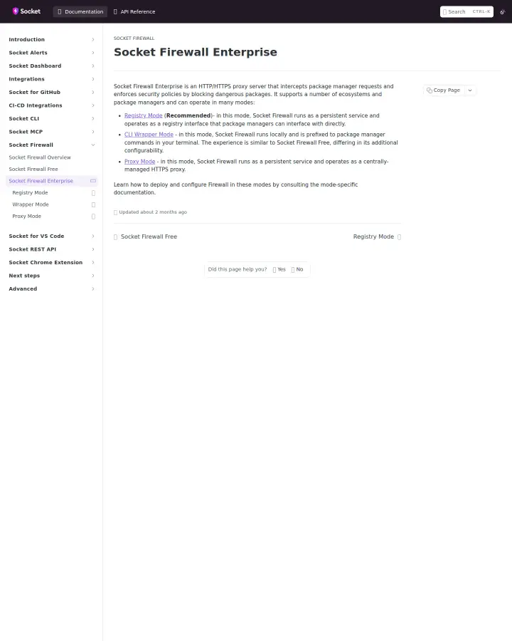 Socket enterprise, captured Jul 29, 2026