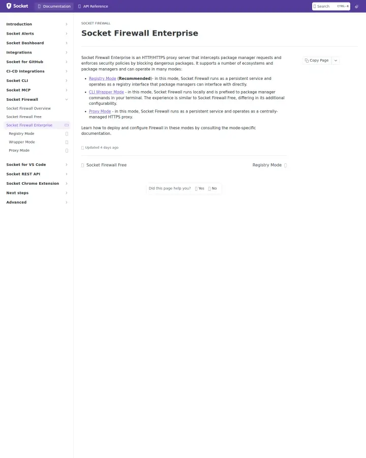 Socket enterprise, captured Jun 7, 2026