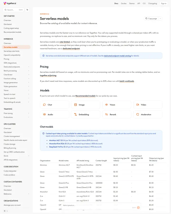 Together AI models-docs, captured May 29, 2026