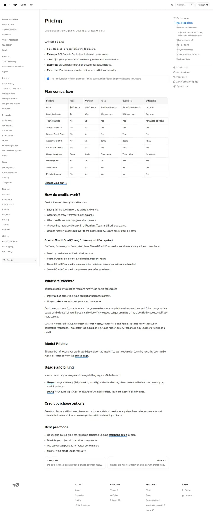 V0 by Vercel docs-pricing, captured Jun 8, 2026