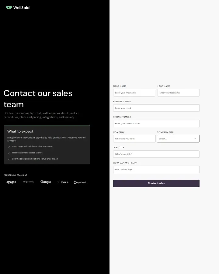 WellSaid Labs contact-sales, captured Jun 24, 2026