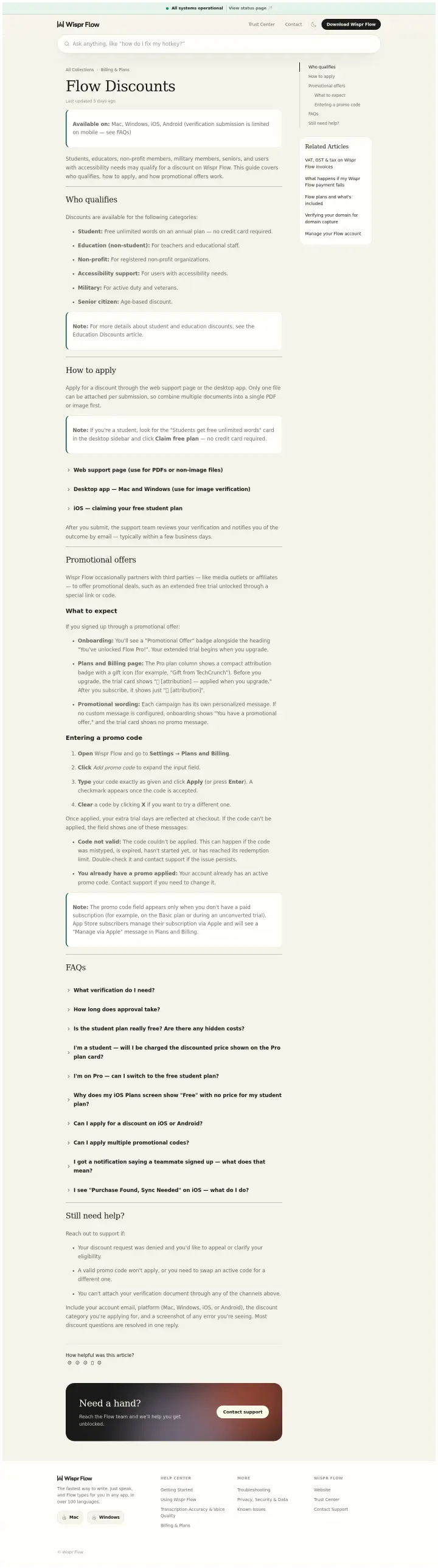 Wispr Flow docs-discounts, captured Aug 4, 2026
