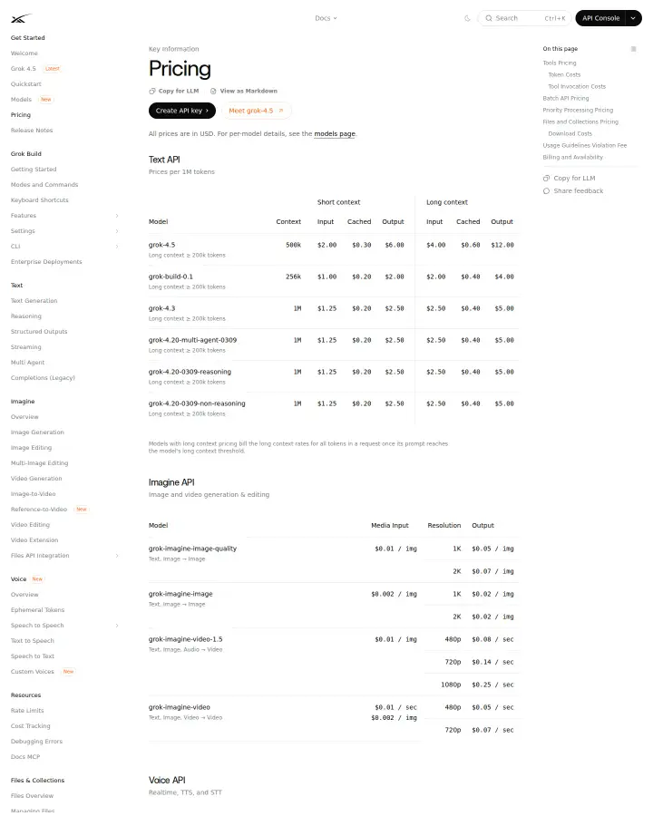 xAI api-pricing, captured Aug 4, 2026