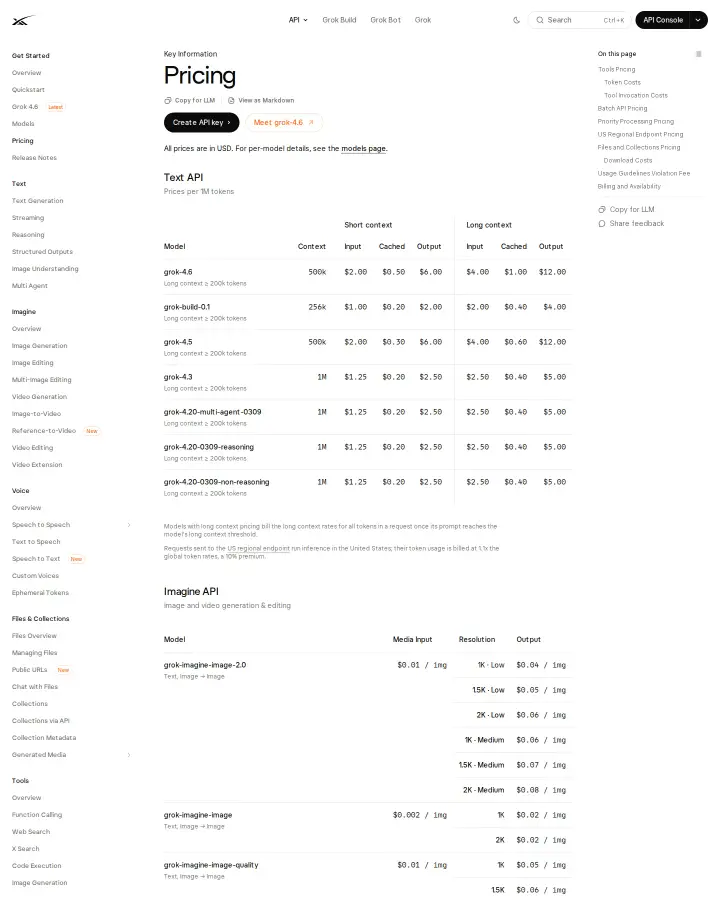 xAI api-pricing, captured Sep 21, 2026