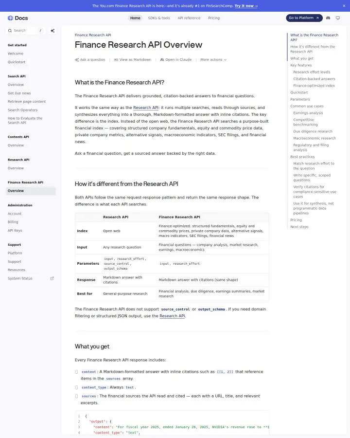 You.com finance-research-api, captured May 31, 2026