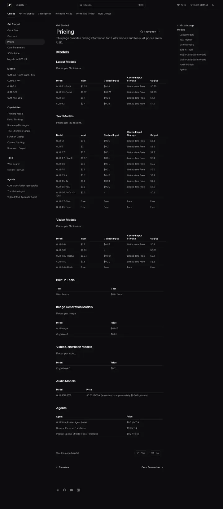 Zhipu AI api-docs-pricing, captured Oct 5, 2026