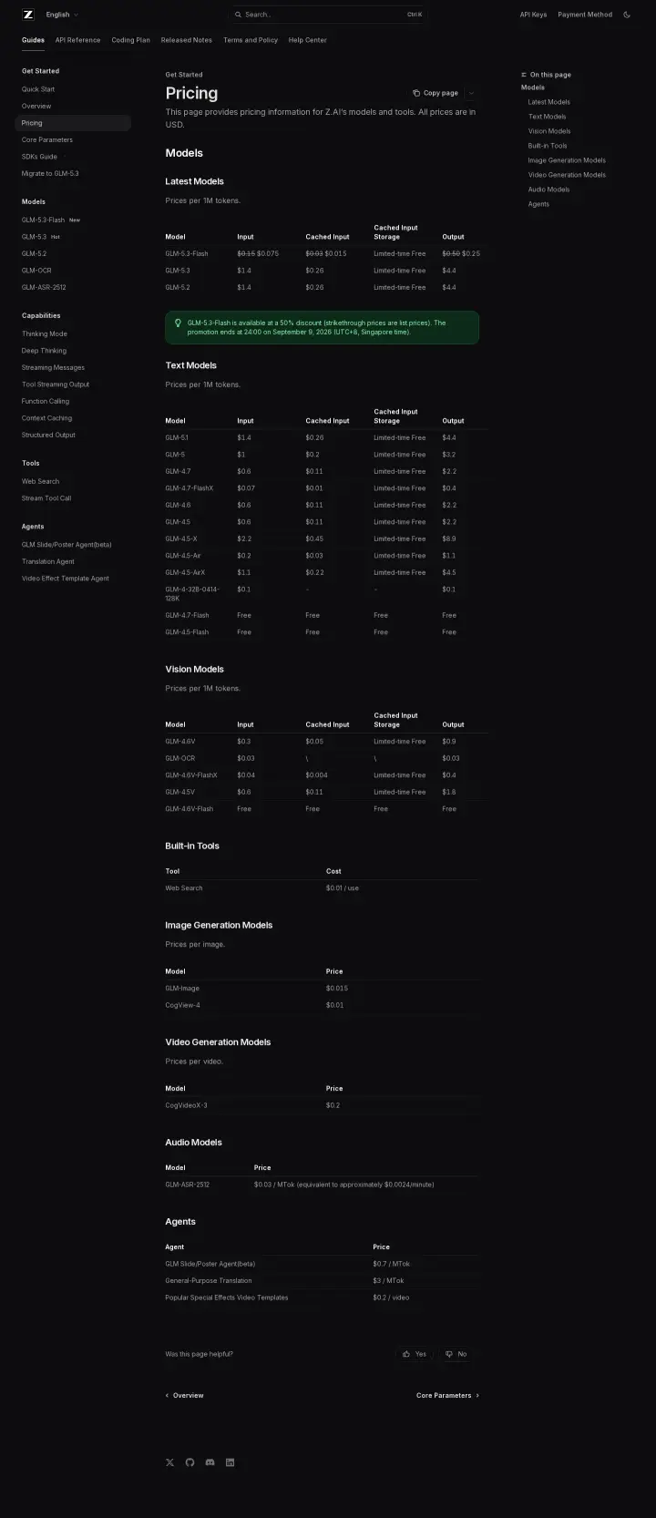 Zhipu AI api-docs-pricing, captured Sep 7, 2026
