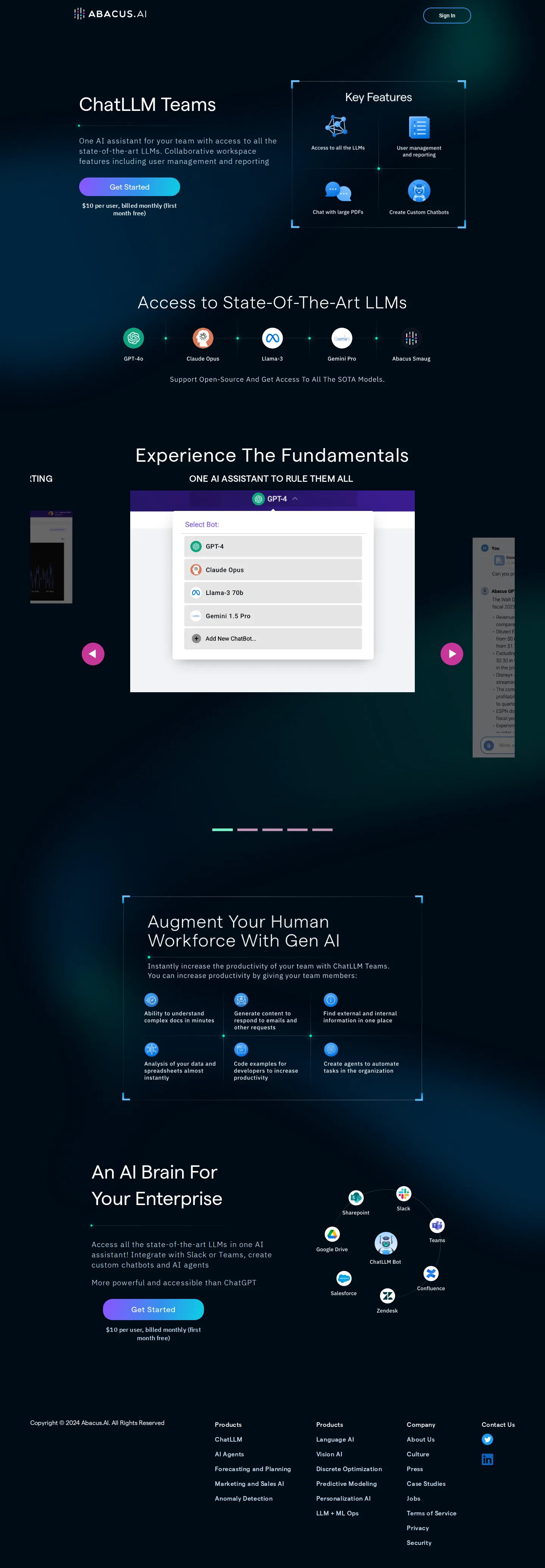 ChatLLM Teams live at $10/user/month ($7 first month) - By the earliest archived ChatLLM Teams snapshot (2024-05), Abacus.AI had launche