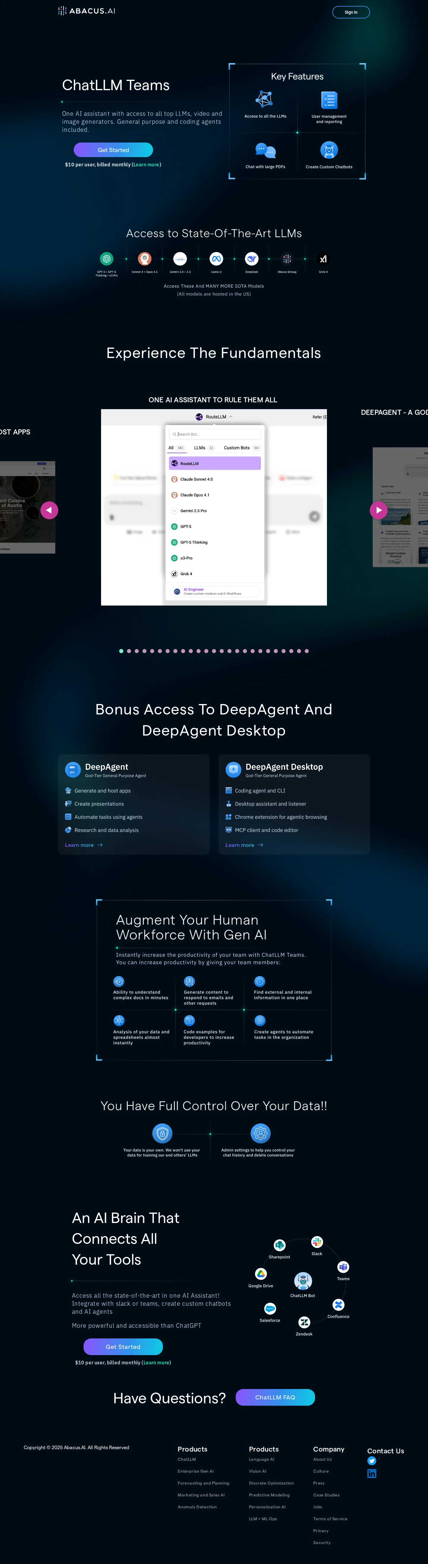 DeepAgent branding replaces CodeLLM in ChatLLM Teams - By 2025-10 the ChatLLM Teams page held the $10/user/month seat steady but rebran