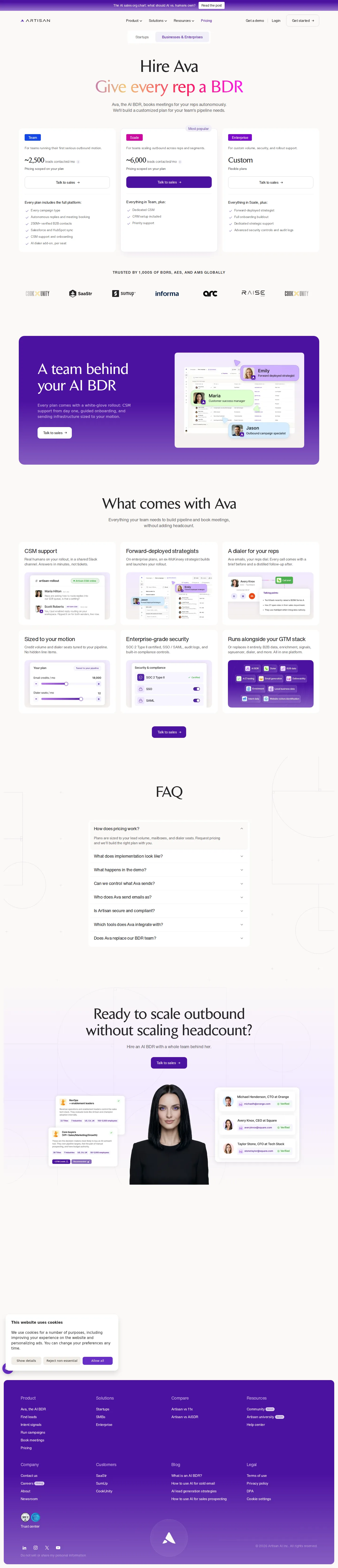 Public prices pulled again — reverts to sales-gated lead-volume tiers - Artisan removed its public credit-pool rate card for the second time. The pricin