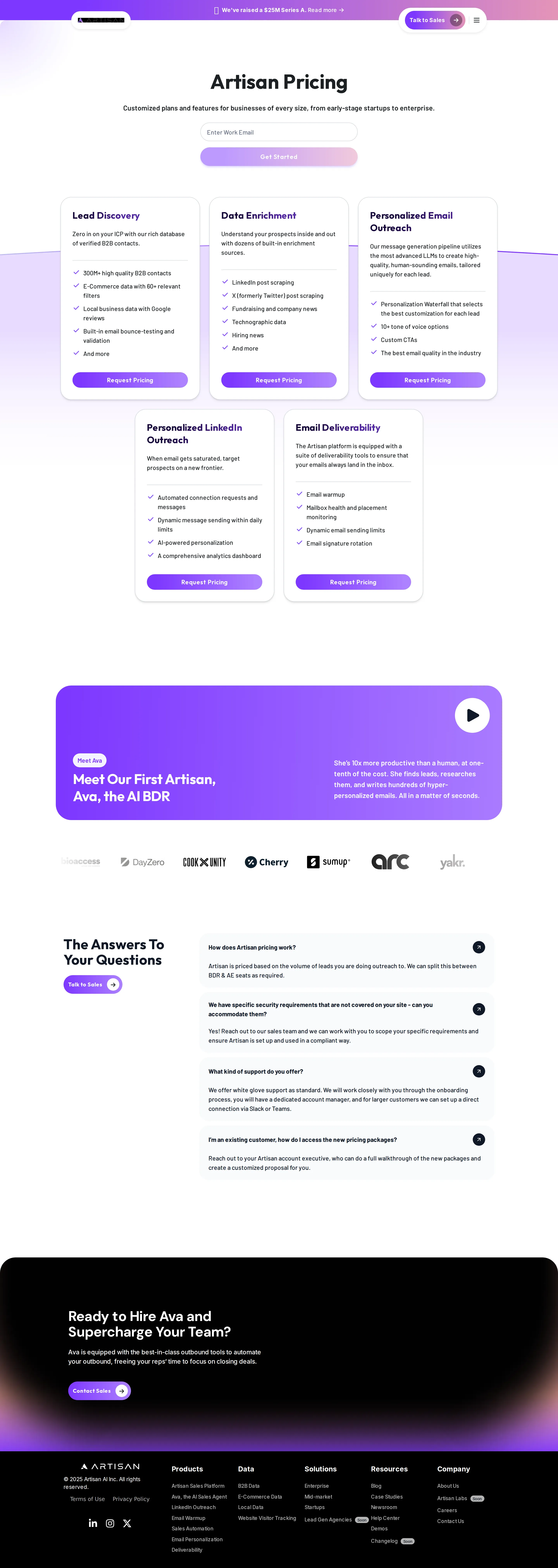 $25M Series A banner; pricing still gated - A 'We've raised a $25M Series A' banner appeared site-wide (round led by Glade B