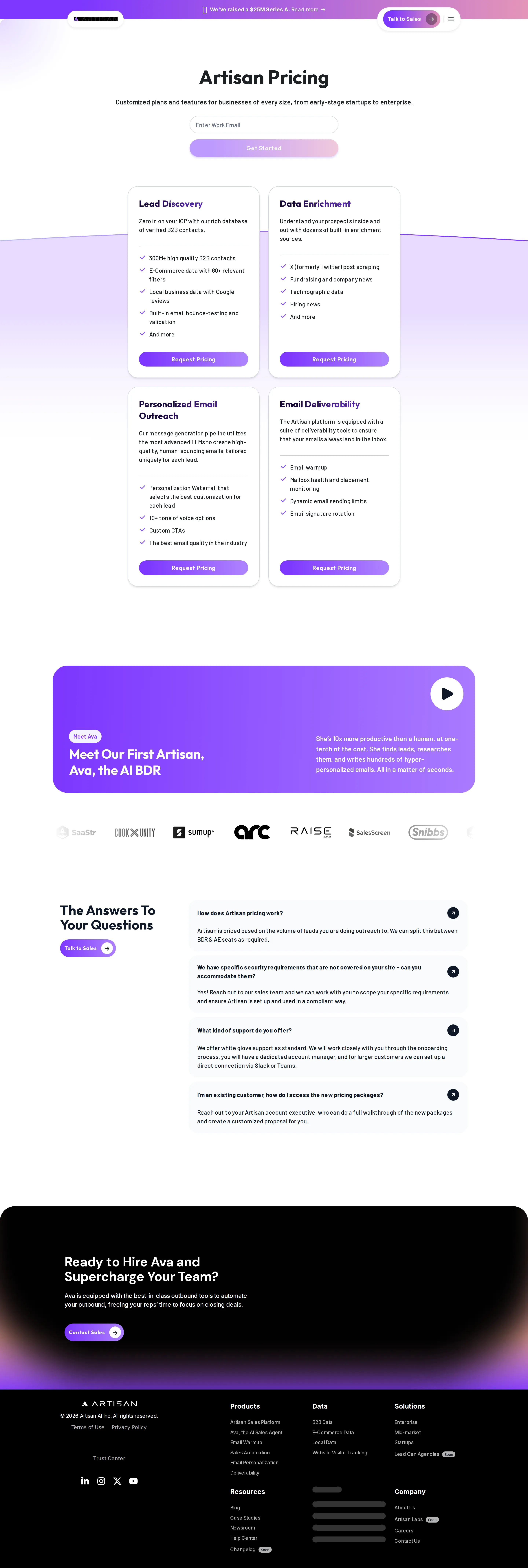 Still fully sales-gated - Pricing page remained a 'Request Pricing' feature catalogue with no public numbe