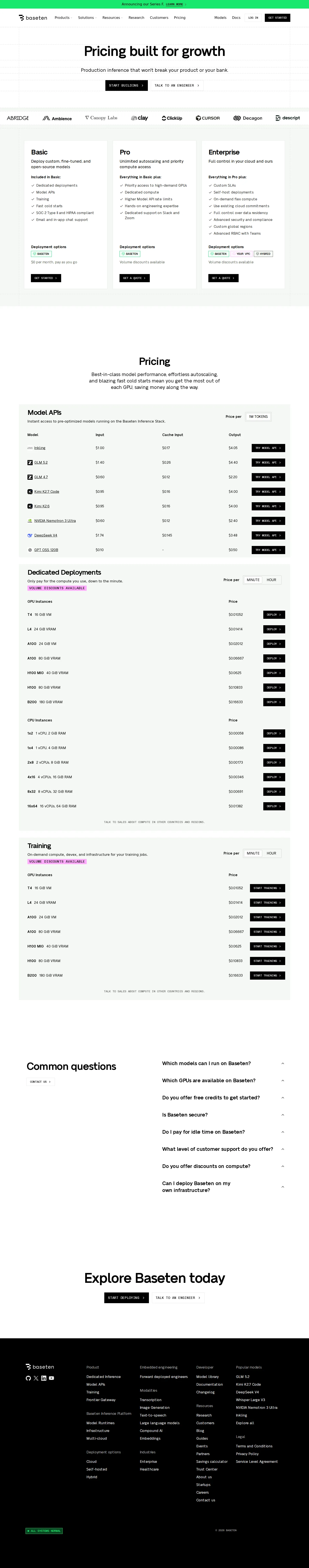 Model APIs Catalog Pruned to Eight Models; Inkling Added - Baseten cut its Model APIs rate card from eleven SKUs to eight, retiring GLM 5.1