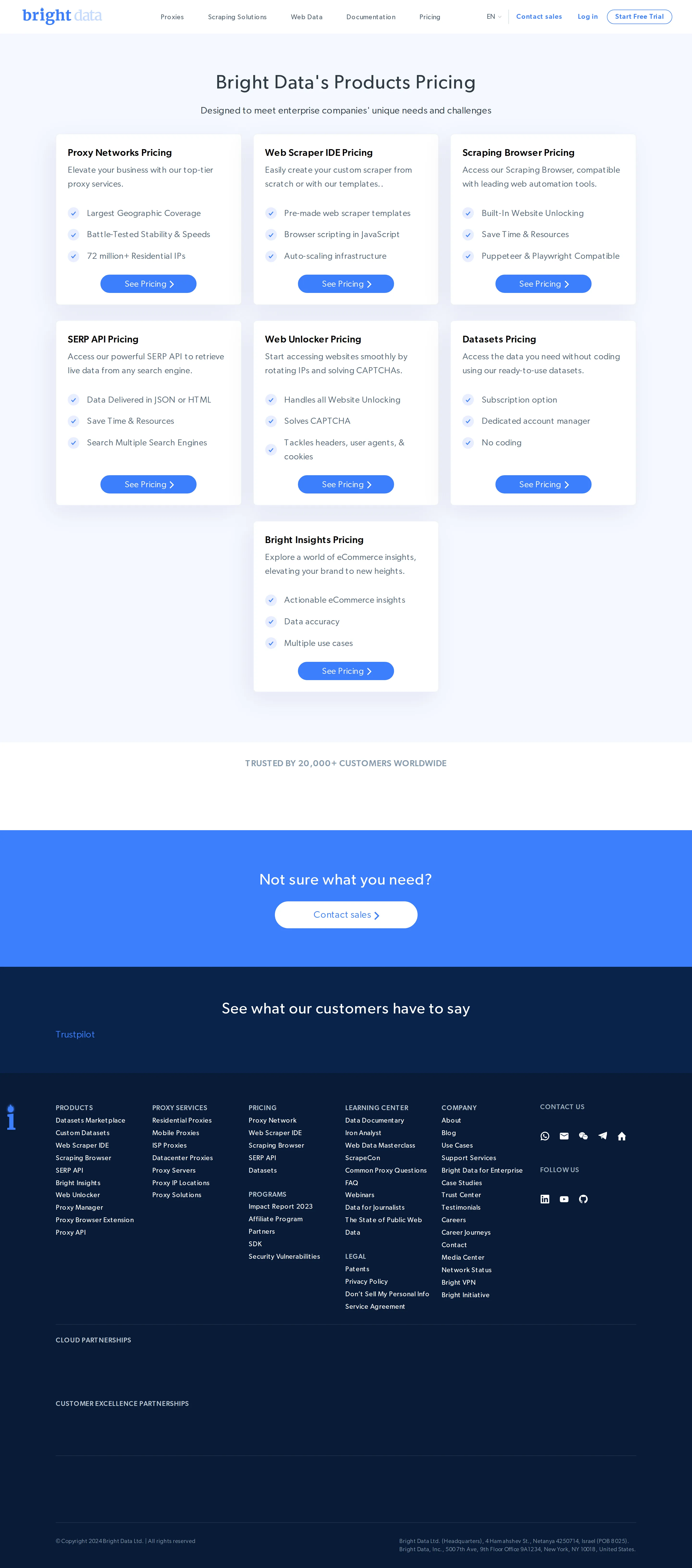 Products-hub pricing page; 72M residential IPs - The brightdata.com/pricing hub (2024-06-07 snapshot) is a product directory link