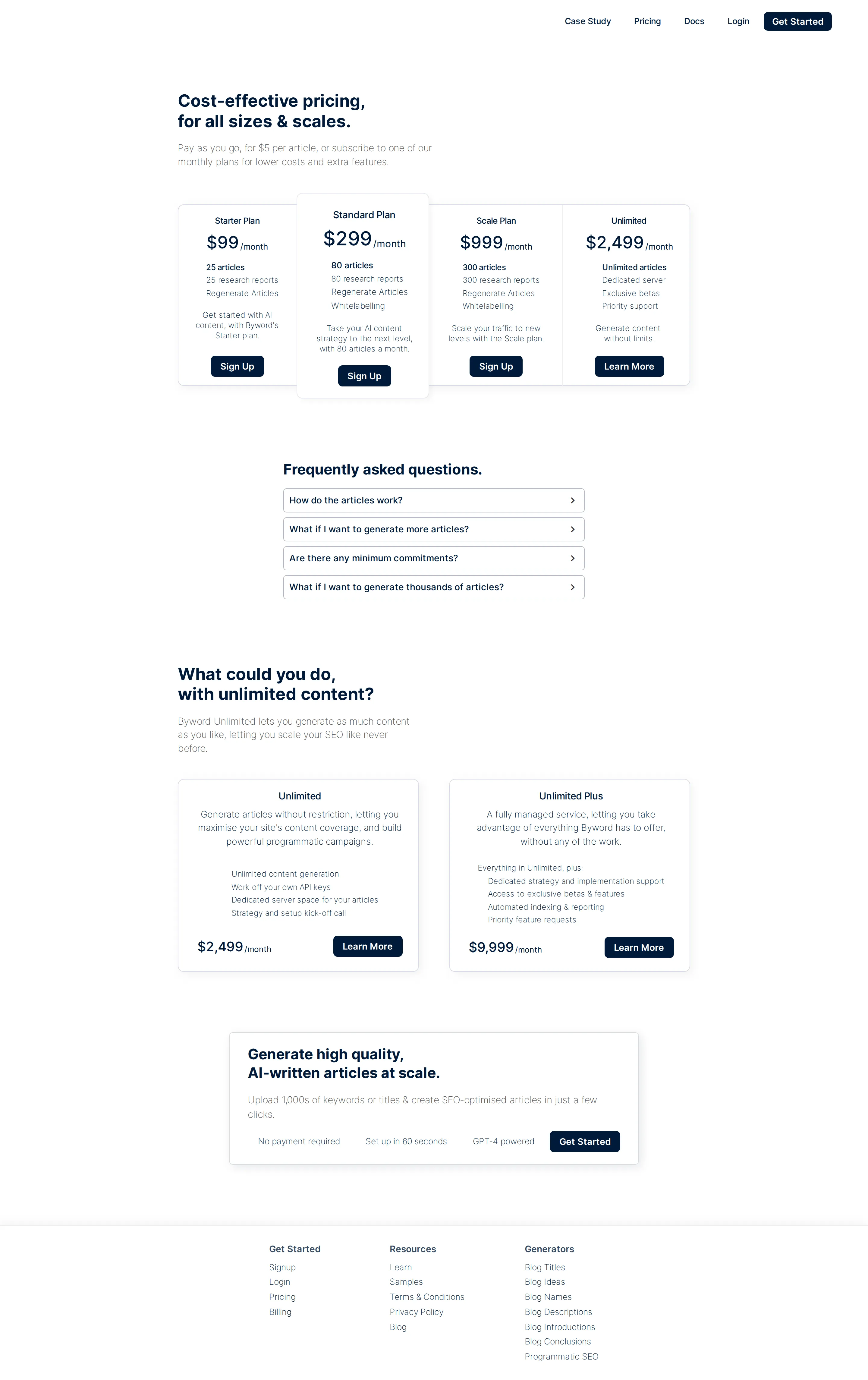 Pay-as-you-go $5/article + four subscription tiers - Earliest archived structure: pay-as-you-go at $5 per article plus Starter $99 (2