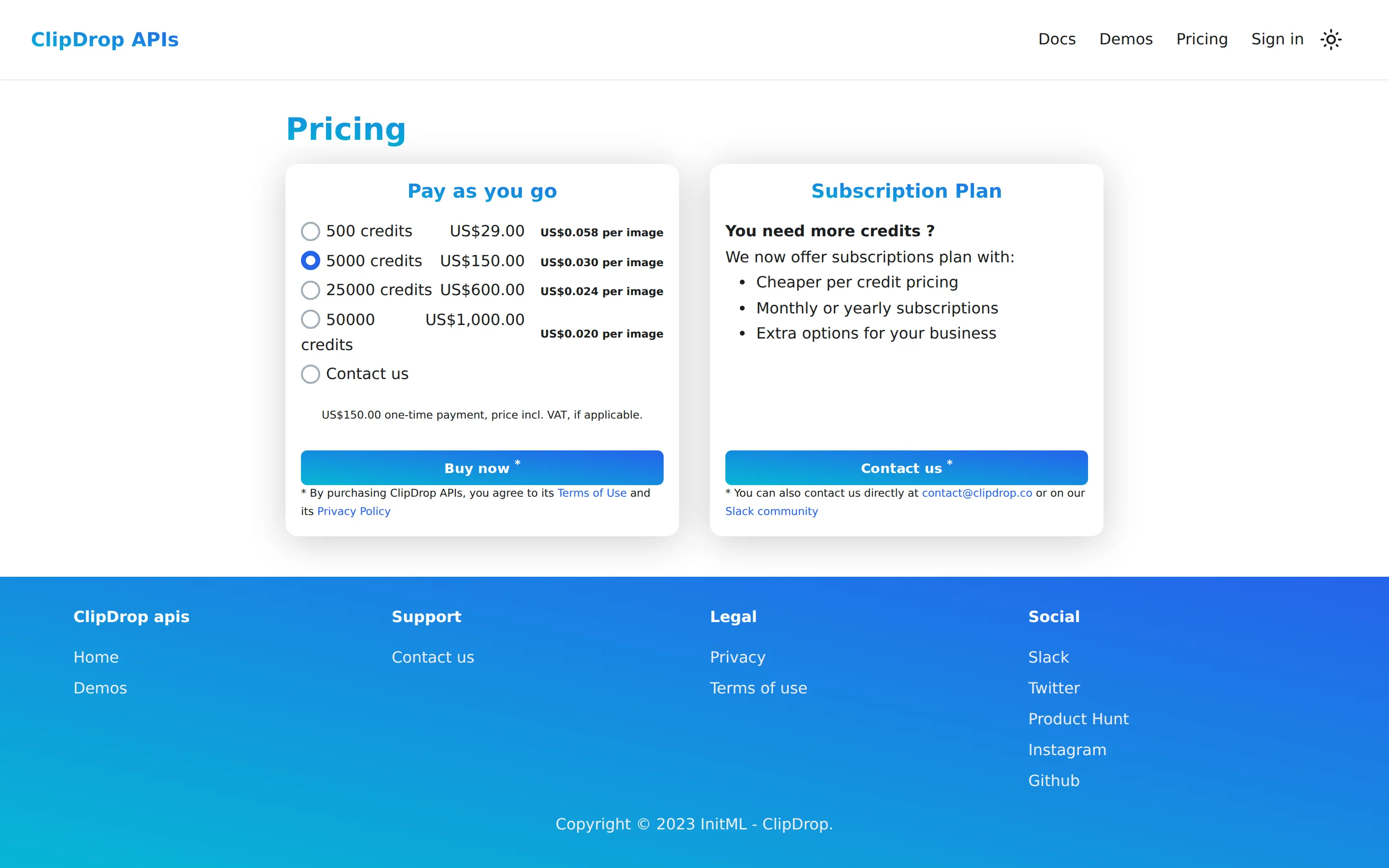 API per-image price cut ~7x via larger credit packs - An archived US render of the API pricing page shows pay-as-you-go credit packs a