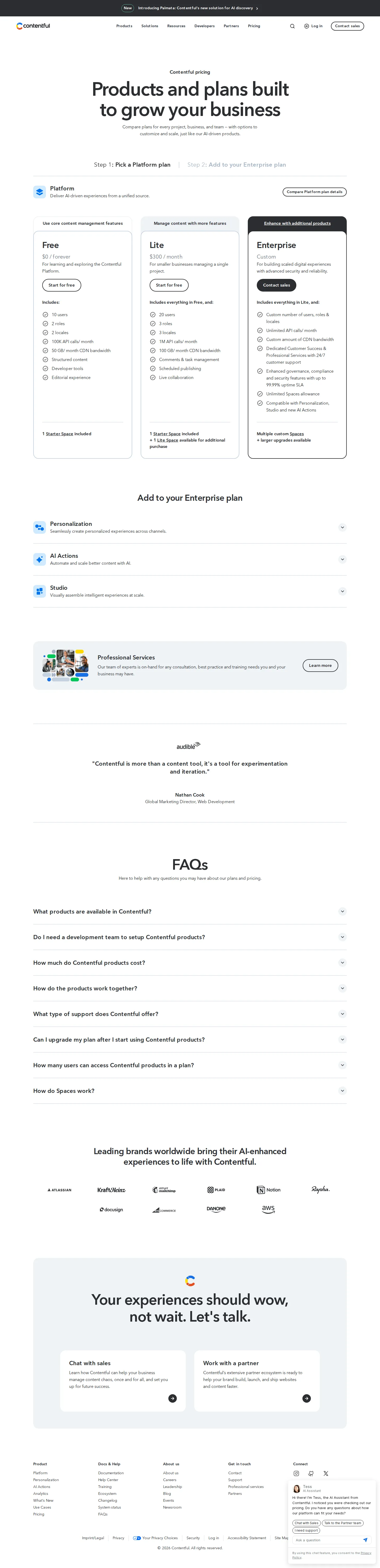 Current snapshot: Free / Lite $300 / Enterprise - Three Platform plans — Free ($0), Lite ($300/mo), and quote-based Enterprise — p