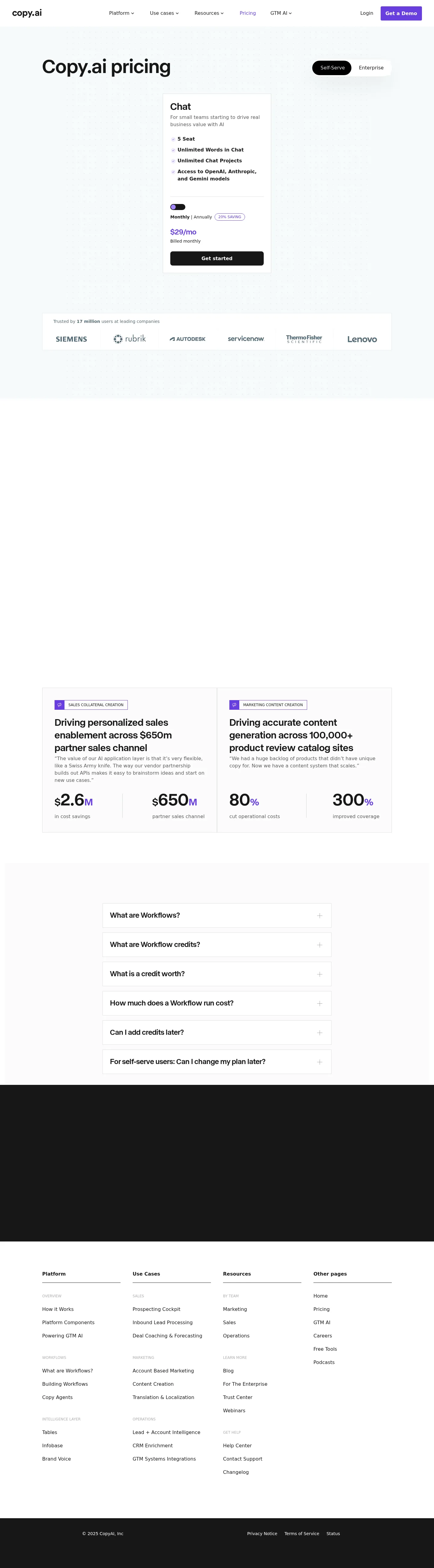 Seat-and-credit GTM tier ladder - Self-serve now leads with Chat at $29/mo (5 seats) and adds three GTM tiers — Gr