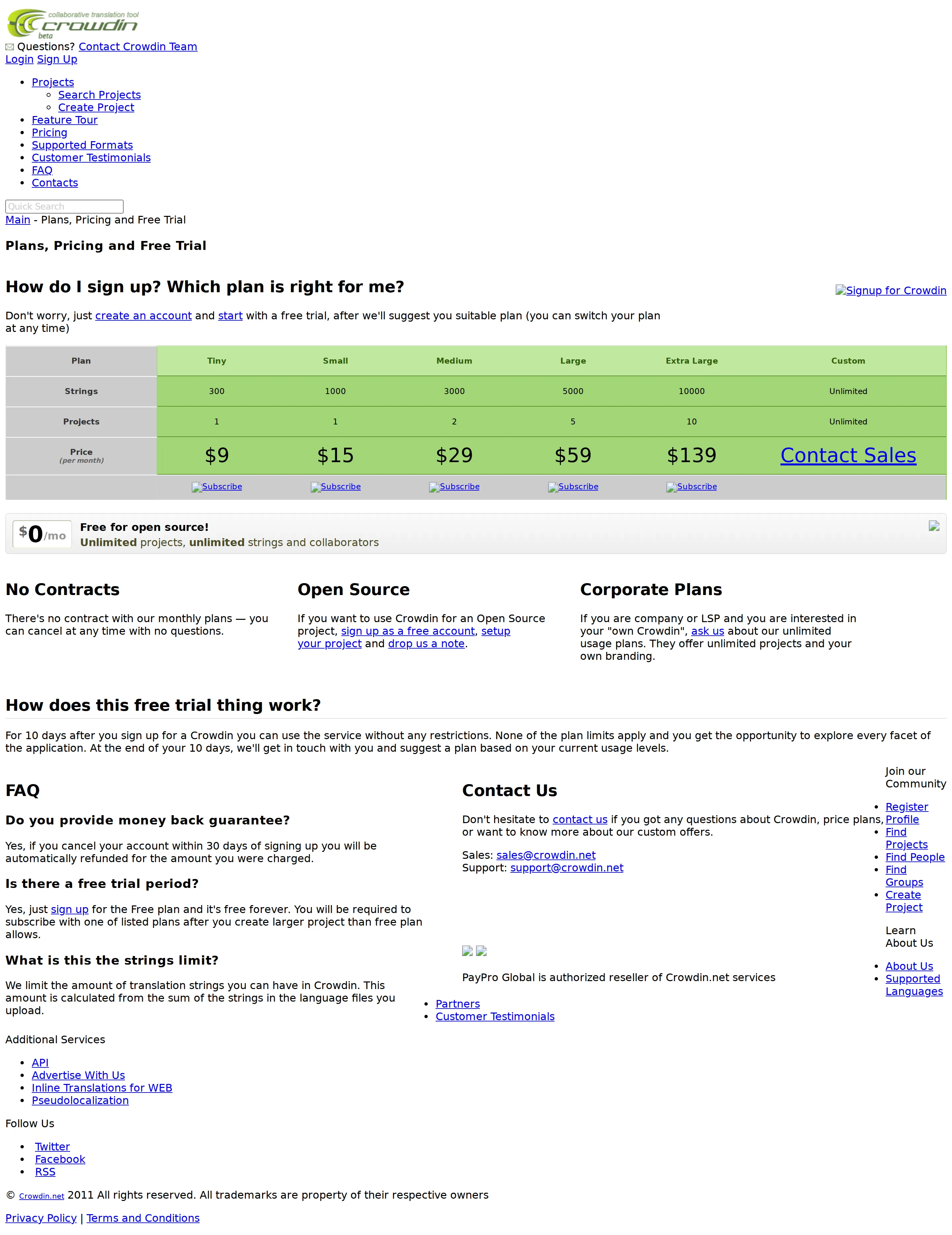 String-based pricing (Tiny–Custom) - Earliest archived pricing meters by translation strings: Tiny $9/mo (300 strings