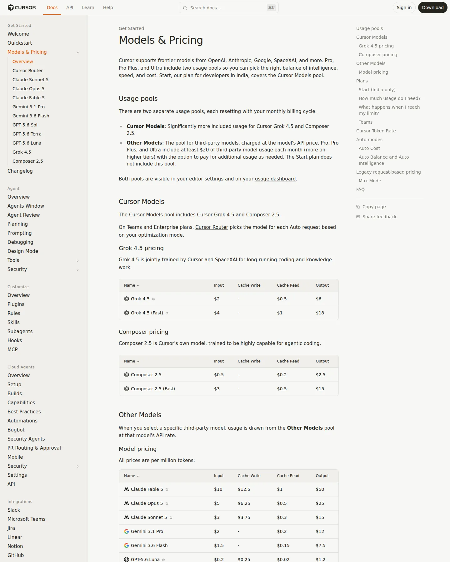 GPT-5.6 Luna and Terra Repriced in the Other Models Pool - Cursor's docs cut GPT-5.6 Luna's per-token rate roughly 80% (input $1 to $0.2, c
