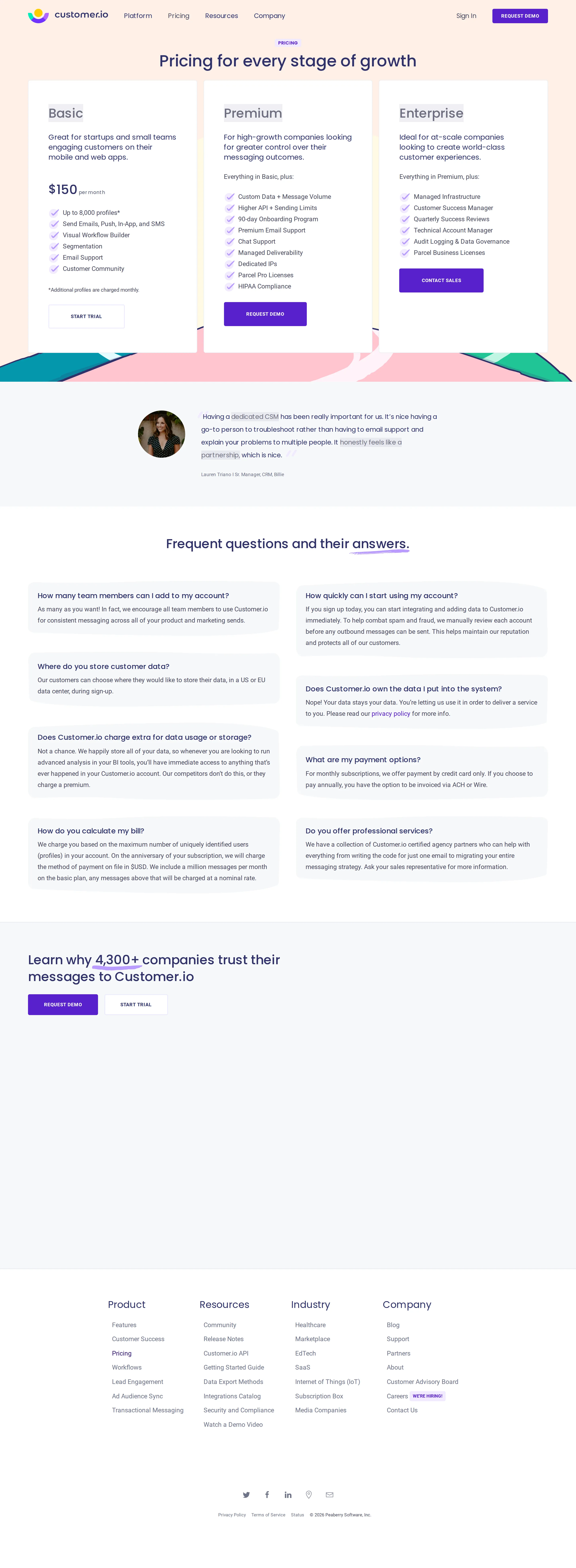Three tiers introduced; Basic profile cap cut to 8,000 - Customer.io restructured to Basic / Premium / Enterprise. Basic stayed at $150/m