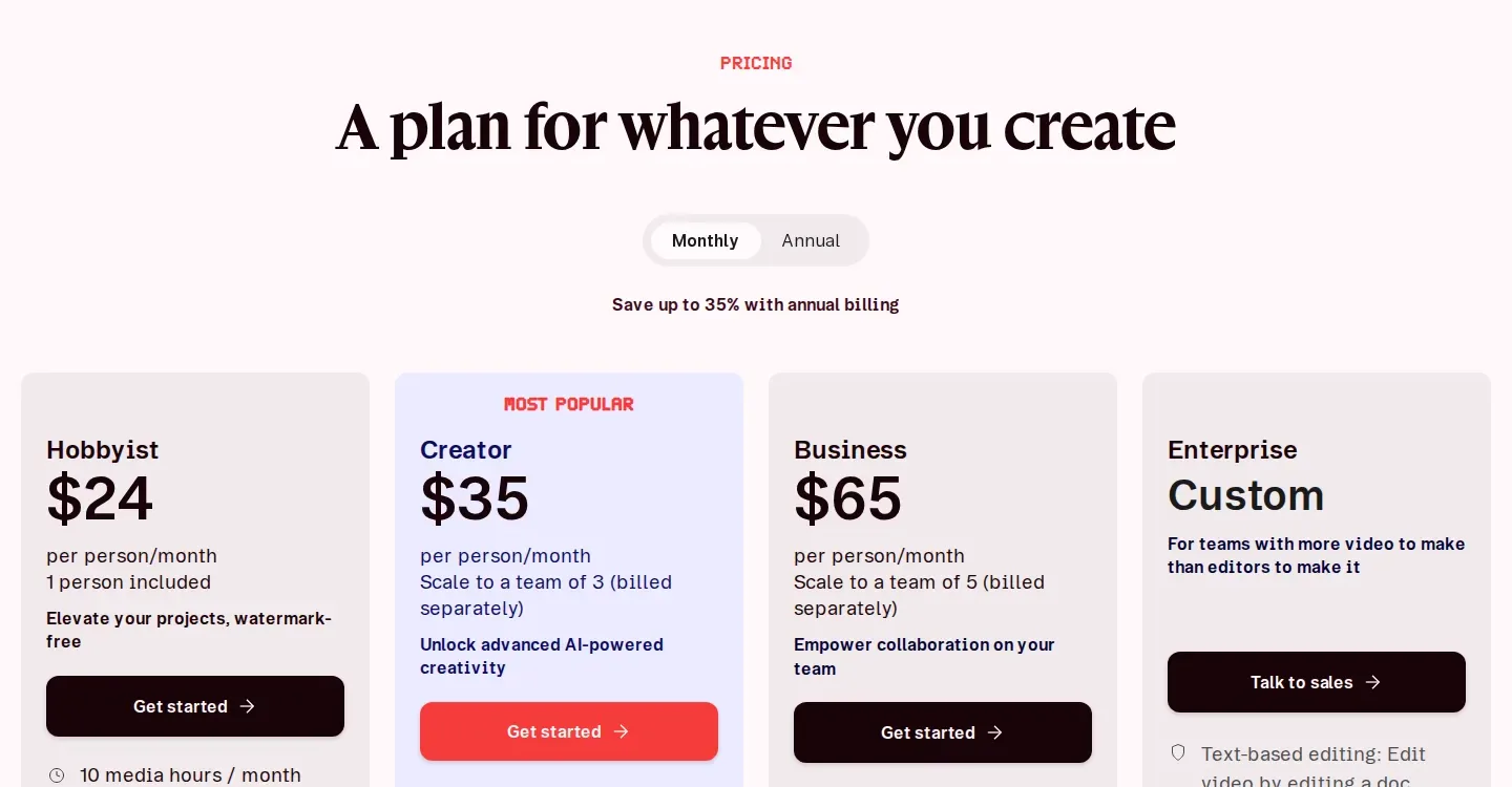 Media minutes + AI credits replace transcription hours - Descript overhauled its plans: transcription-hour allowances (Hobbyist 10h / Cre