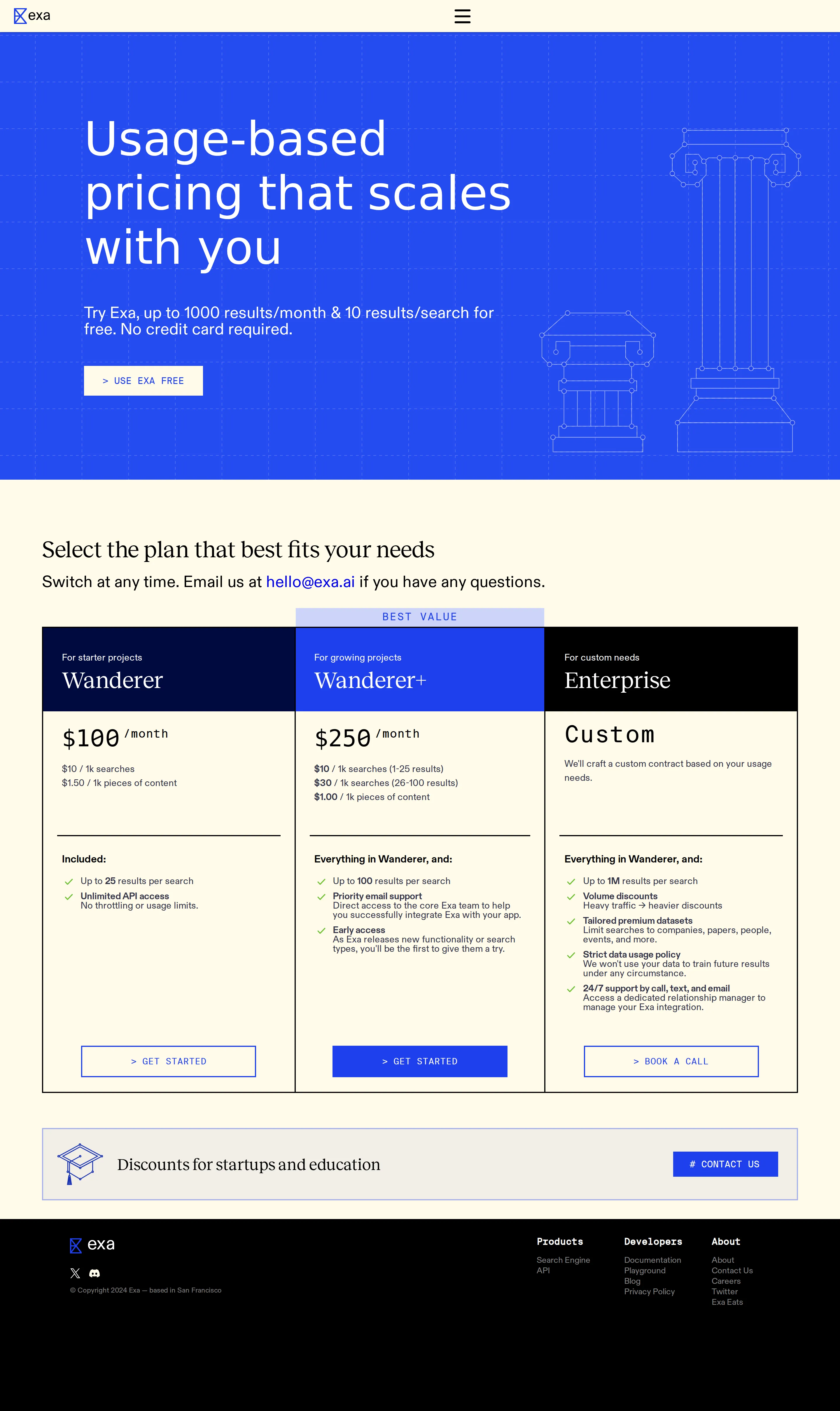 Metaphor rebrands to Exa on a tiered subscription model - After renaming from Metaphor to Exa (exa.ai), the pricing page sold flat monthly
