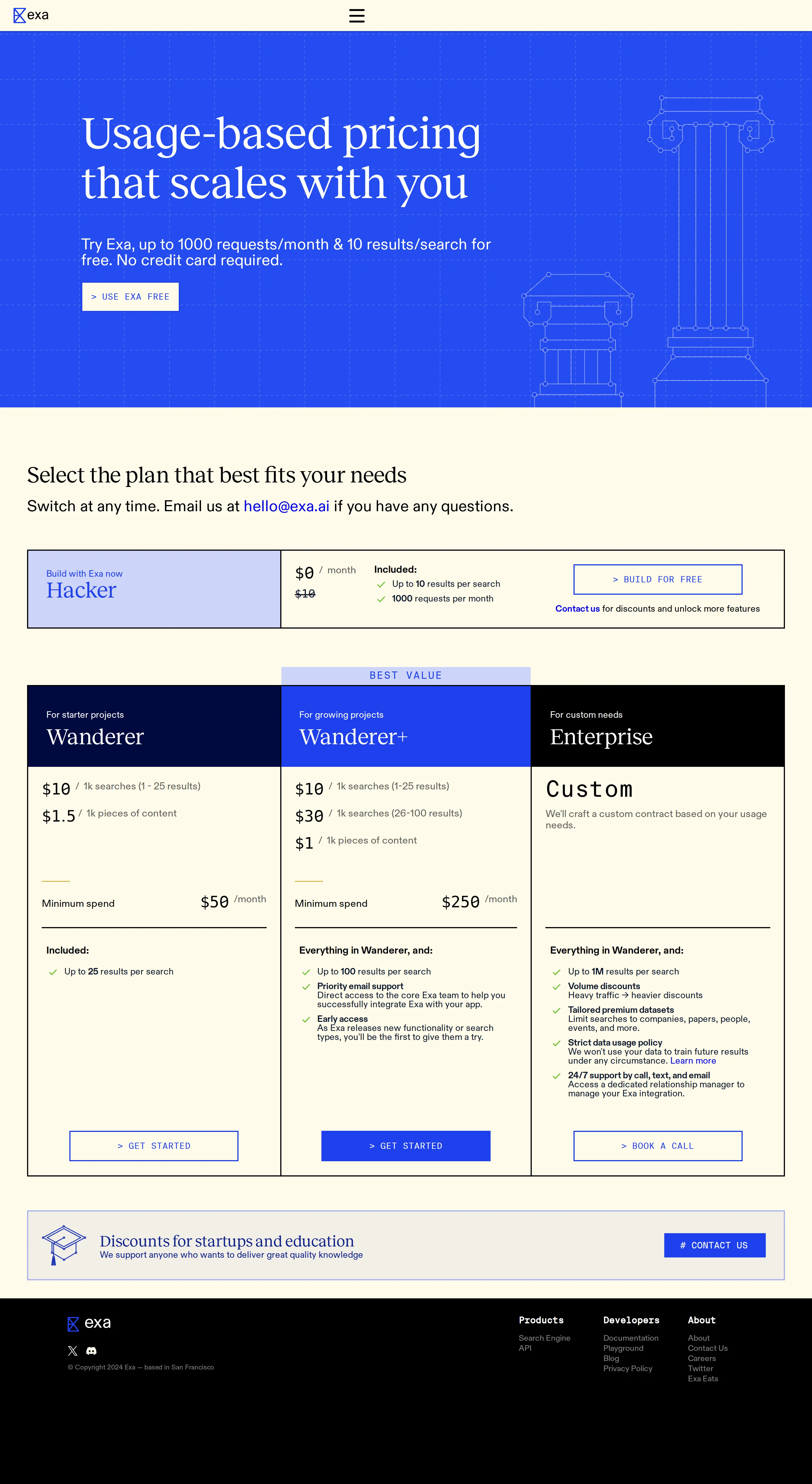 Free 'Hacker' tier added; Wanderer plans move to usage rates plus a minimum - A free Hacker tier ($0, up to 1,000 requests/month) appeared, and the Wanderer p