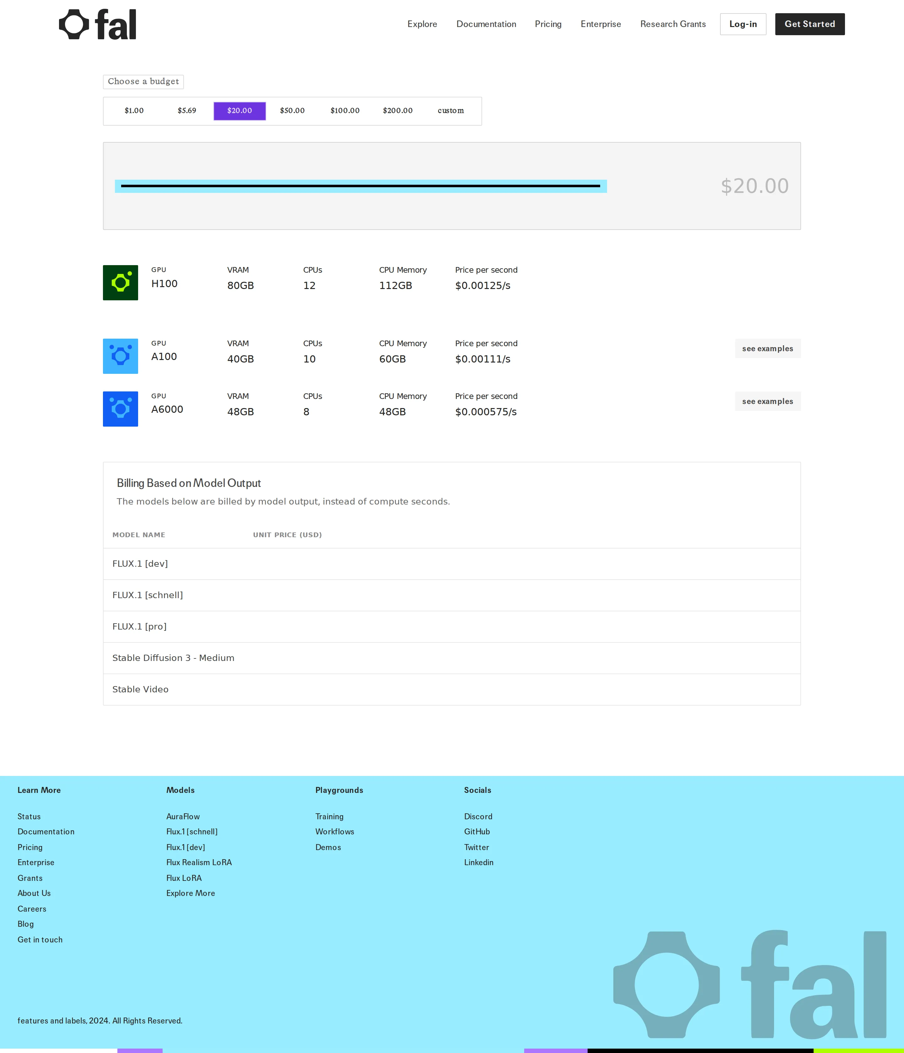 H100 added + 'Billing Based on Model Output' table - fal added the H100 80GB ($0.00125/s) to the top of the GPU fleet and introduced 