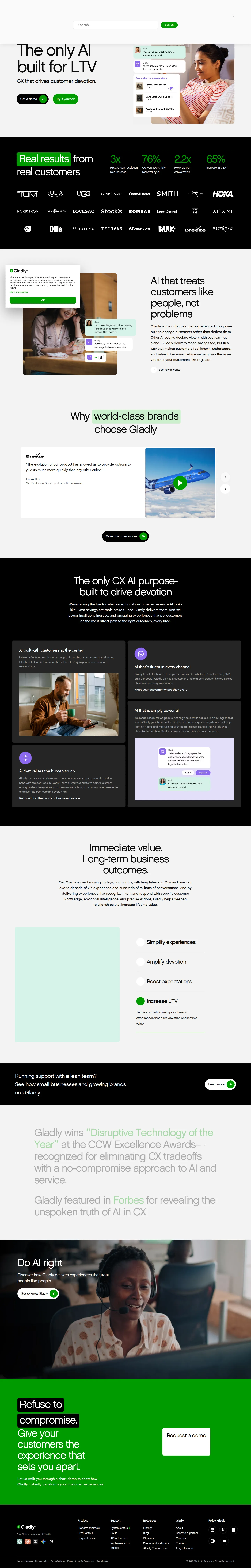 Migrated to gladly.ai — pricing fully sales-gated - Gladly's public price table is gone. The gladly.ai /pricing/ URL 308-redirects t