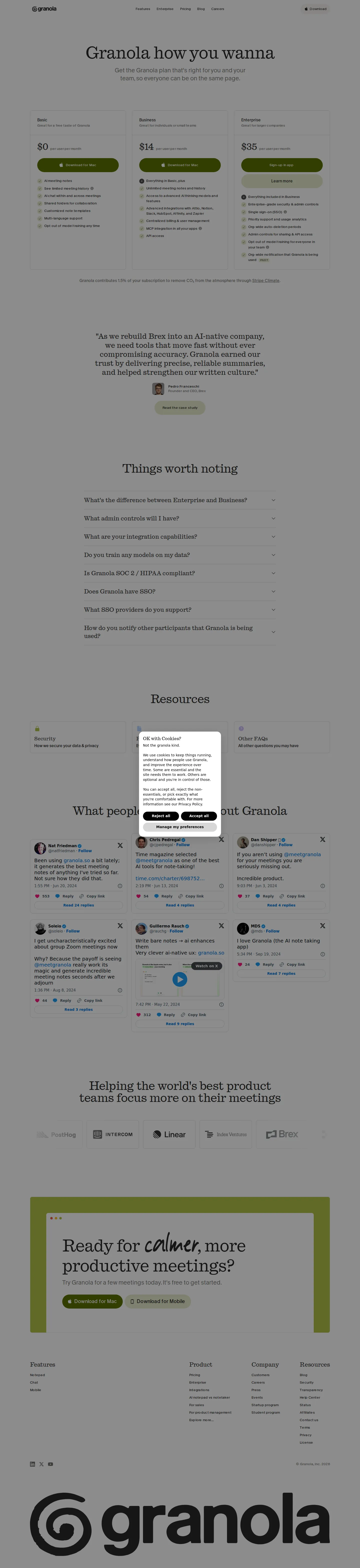 Plans re-verified — no change - Current live pricing reconfirmed: free Basic, Business $14/user/mo, Enterprise $
