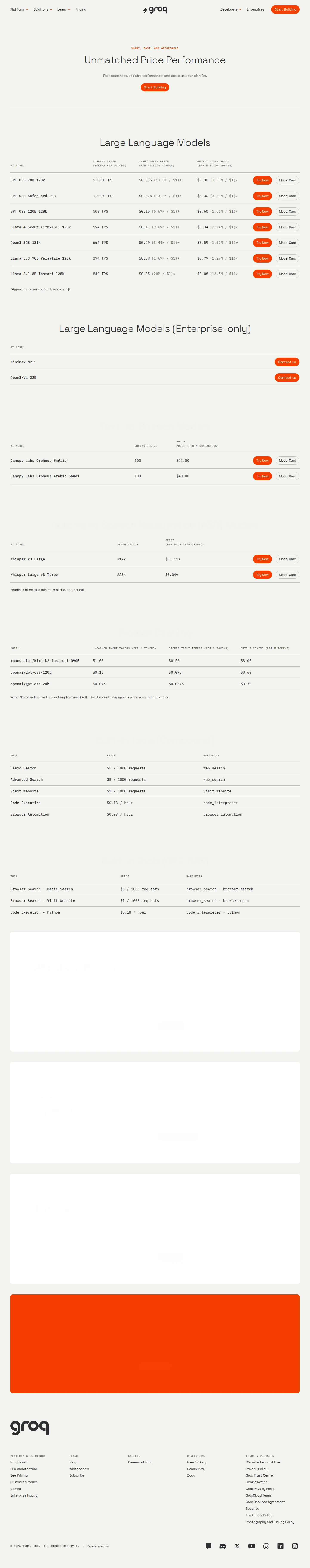 Built-In Tools Pricing: Web Search, Visits, Code Execution screenshot 1