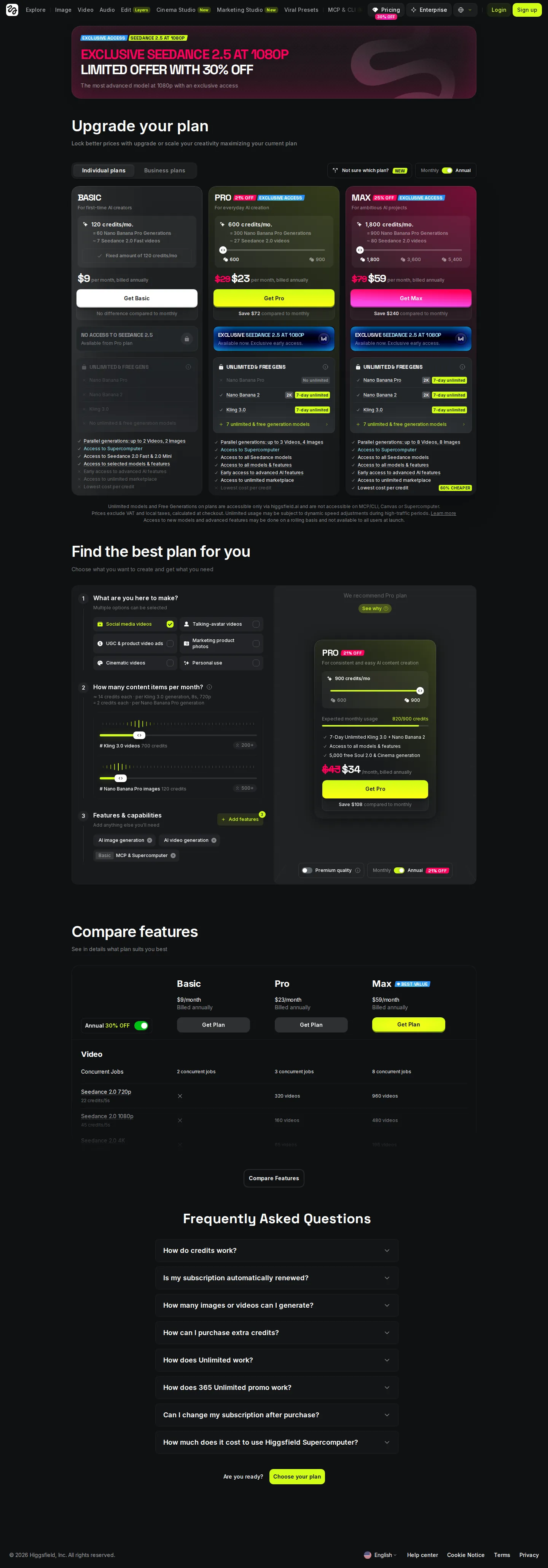Second rename: Basic / Pro / Max, plus a Team/Scale split — and the page finally renders - After returning a loading skeleton or an explicit 'Unable to load pricing plans'