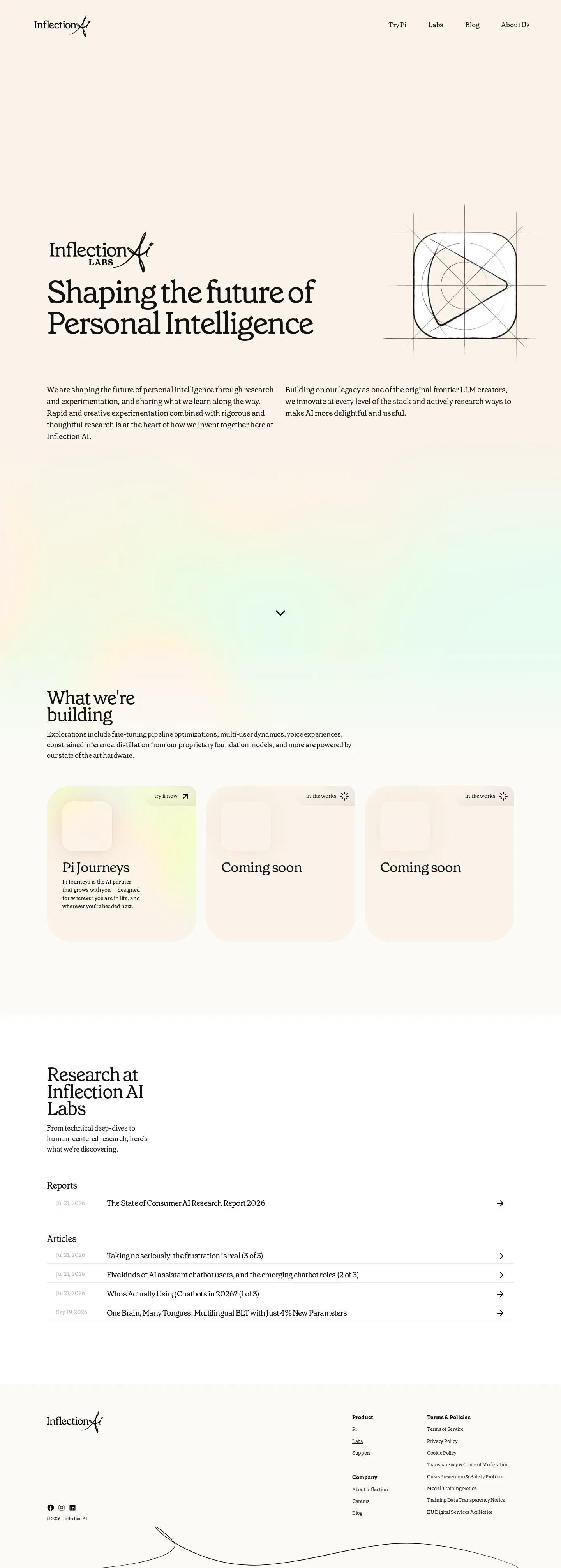 Inflection AI Labs launches — first new surface since 2024, and it is unpriced - Inflection AI Labs goes live at inflection.ai/labs and takes a top-nav slot besi