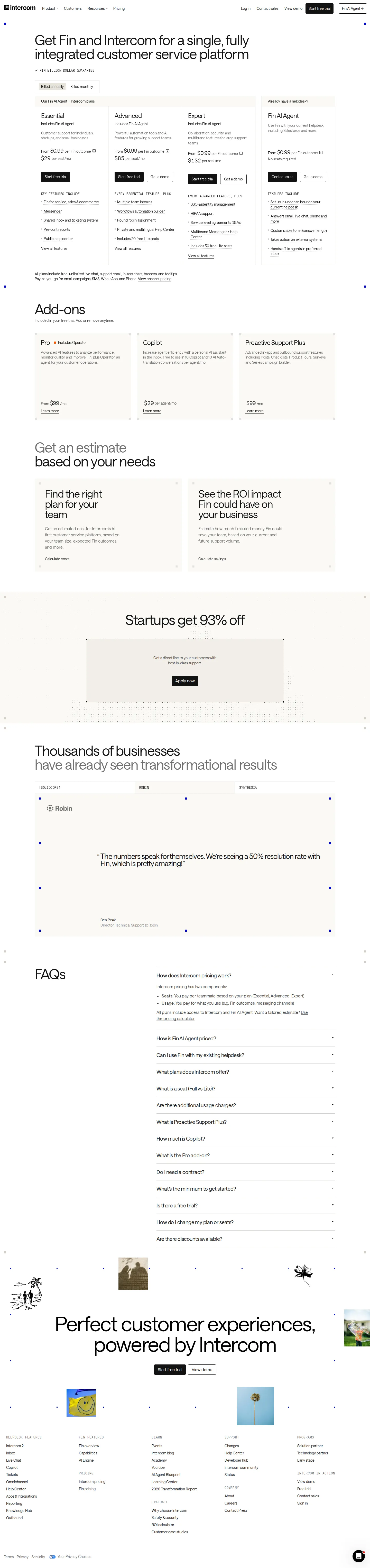 Essential Discount Splits: Pricing-Page Annual Reverts, Calculator + fin.ai Still Show $19 - One day after the 2026-08-26 cross-surface sync, intercom.com/pricing's ANNUAL t
