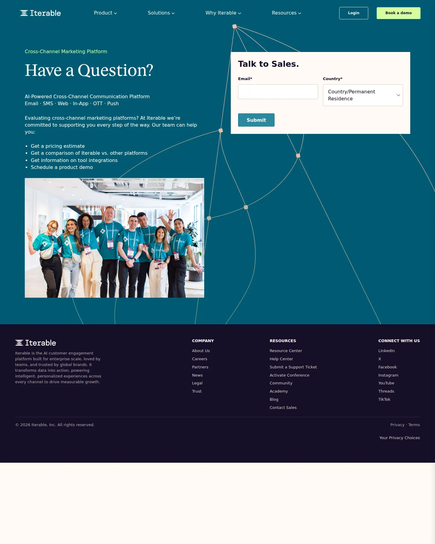 Quote-only packaging confirmed; AI consolidated + bundled under Nova Intelligence - Iterable remains fully sales-gated — no public price grid (Wayback snapshots of 