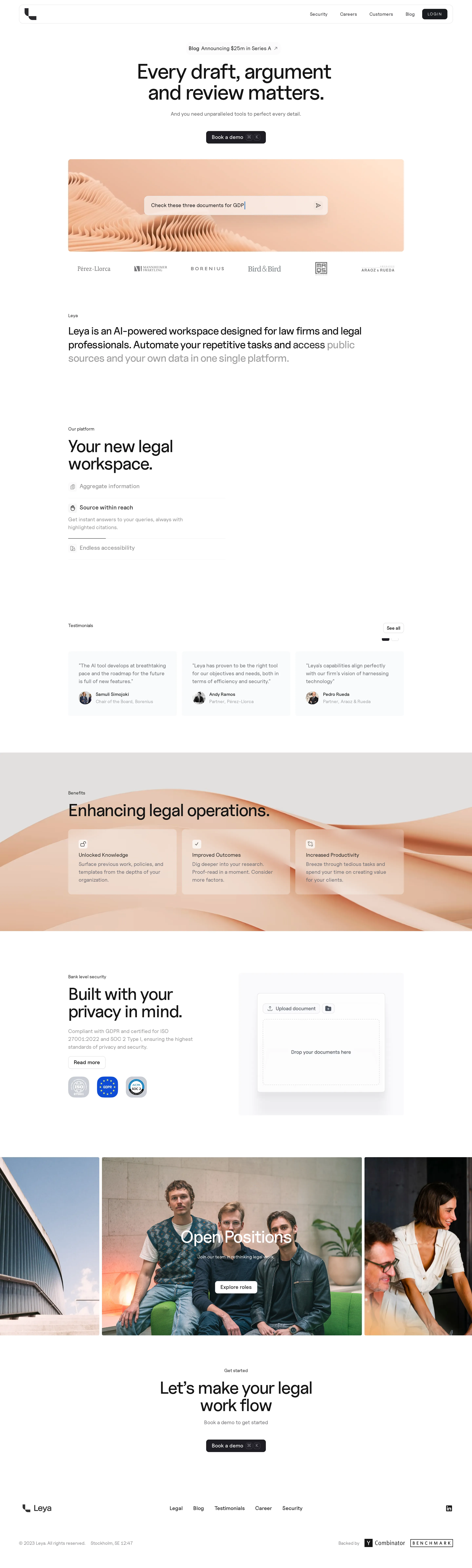 Leya era — $25M Series A, sales-led from the start - As Leya (leya.law), the company raised a $25M Series A led by Redpoint Ventures.