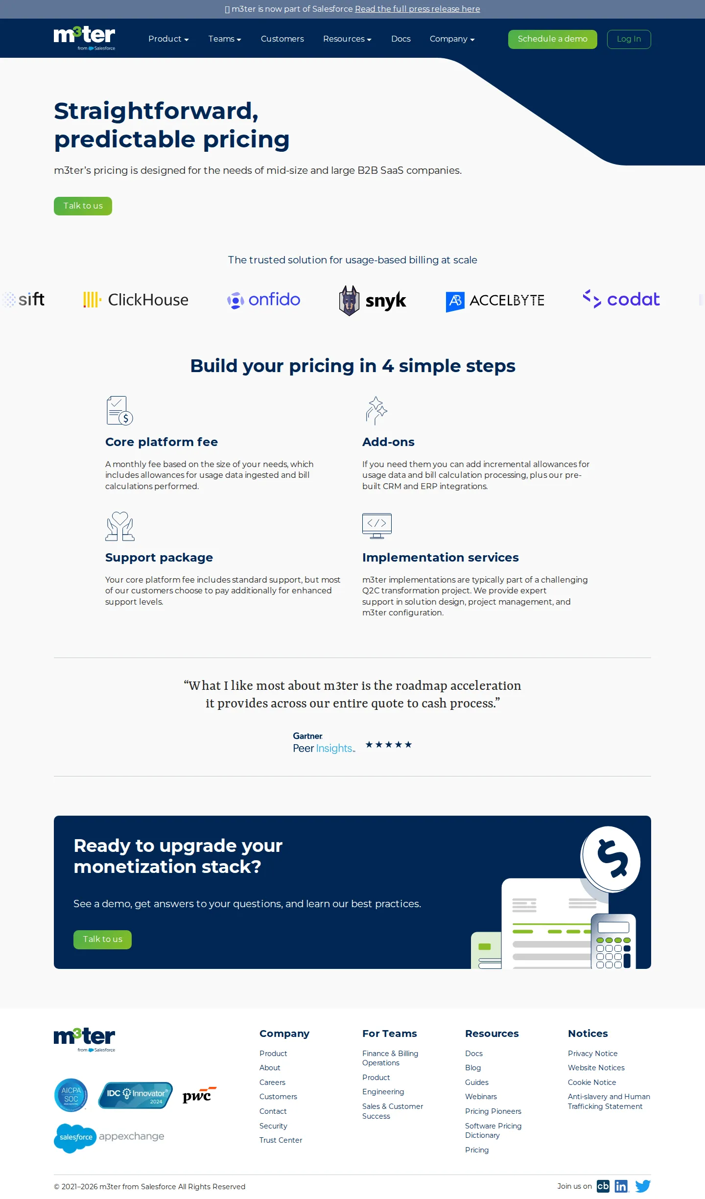 Site rebrands to 'm3ter from Salesforce'; pricing unchanged - The live site now carries a banner reading 'm3ter is now part of Salesforce' (pr