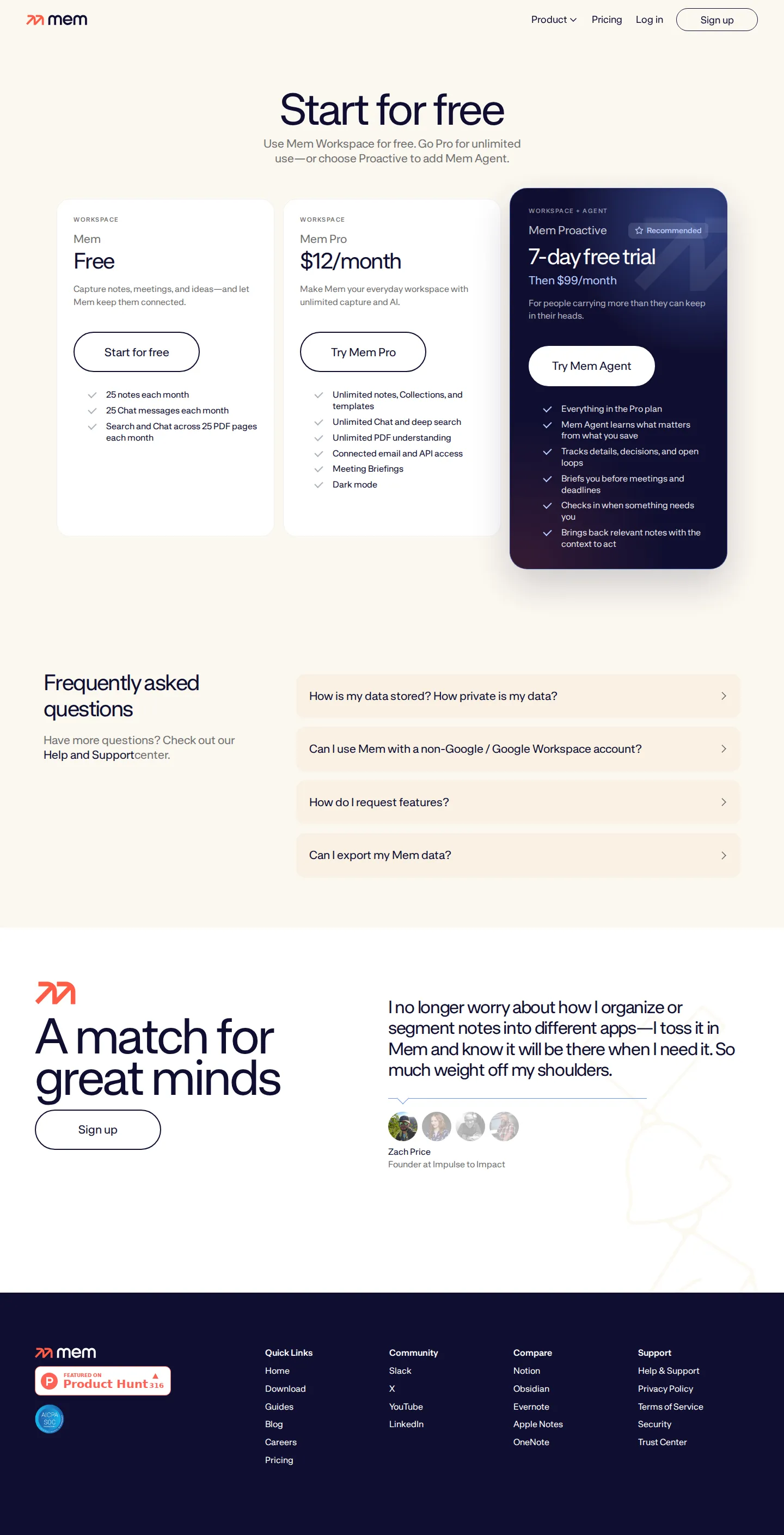 Mem Pro drops 'AI model selection' from listed features - Mem's pricing page no longer lists AI model selection as an included Mem Pro fea