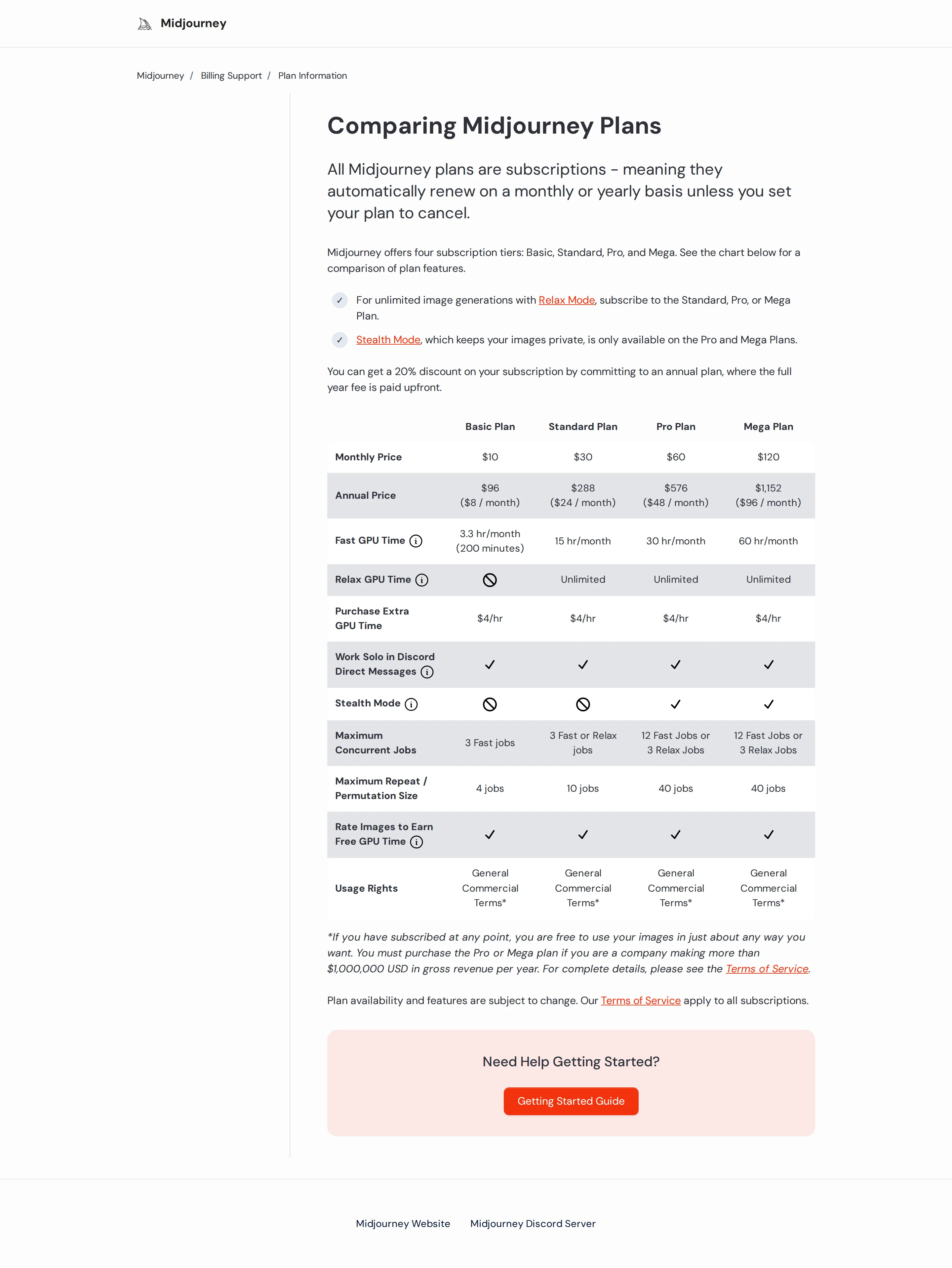 Four-tier grid stable; top-ups at $4/8/20/48 (pre-video baseline) - The February 2025 archived plan-comparison page confirms the four-tier grid unch