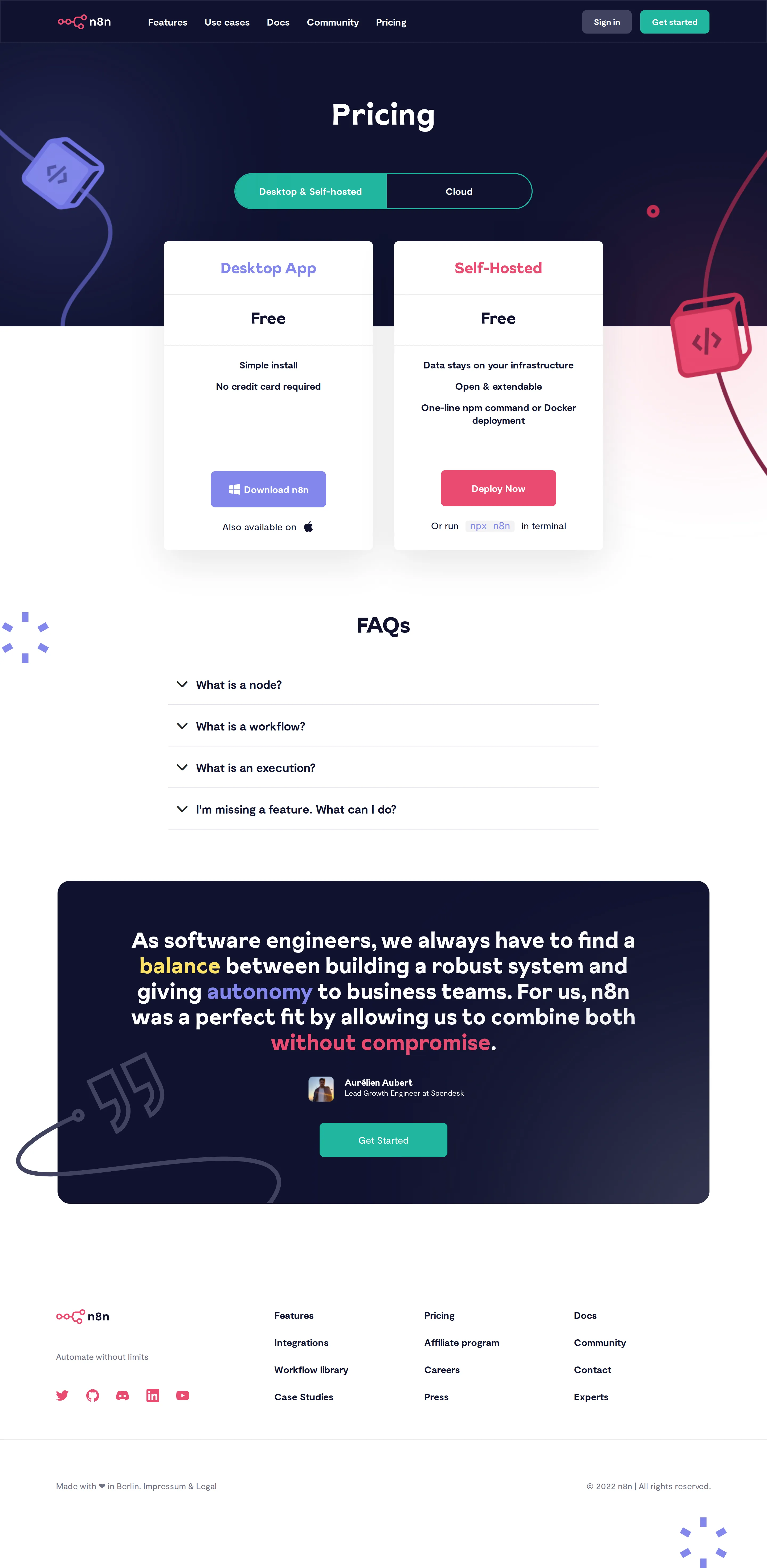 Pricing page is self-host first; Cloud in early access - Wayback snapshot (2022-06) shows the pricing page as a Desktop & Self-hosted / C