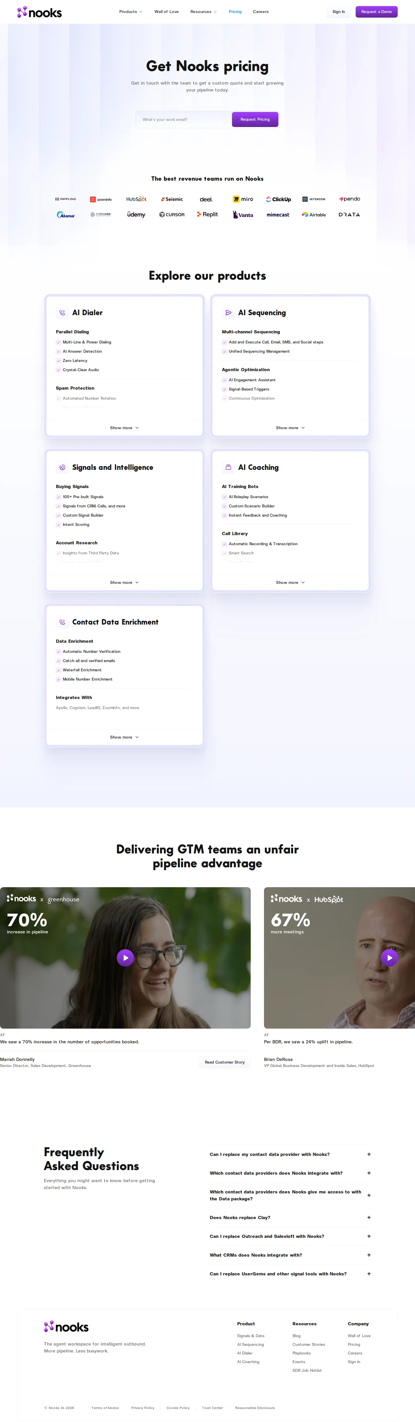 Single 'Get Nooks pricing' form, five product lines - Current page (captured 2026-06-05) collapses to one 'Get Nooks pricing' custom-q
