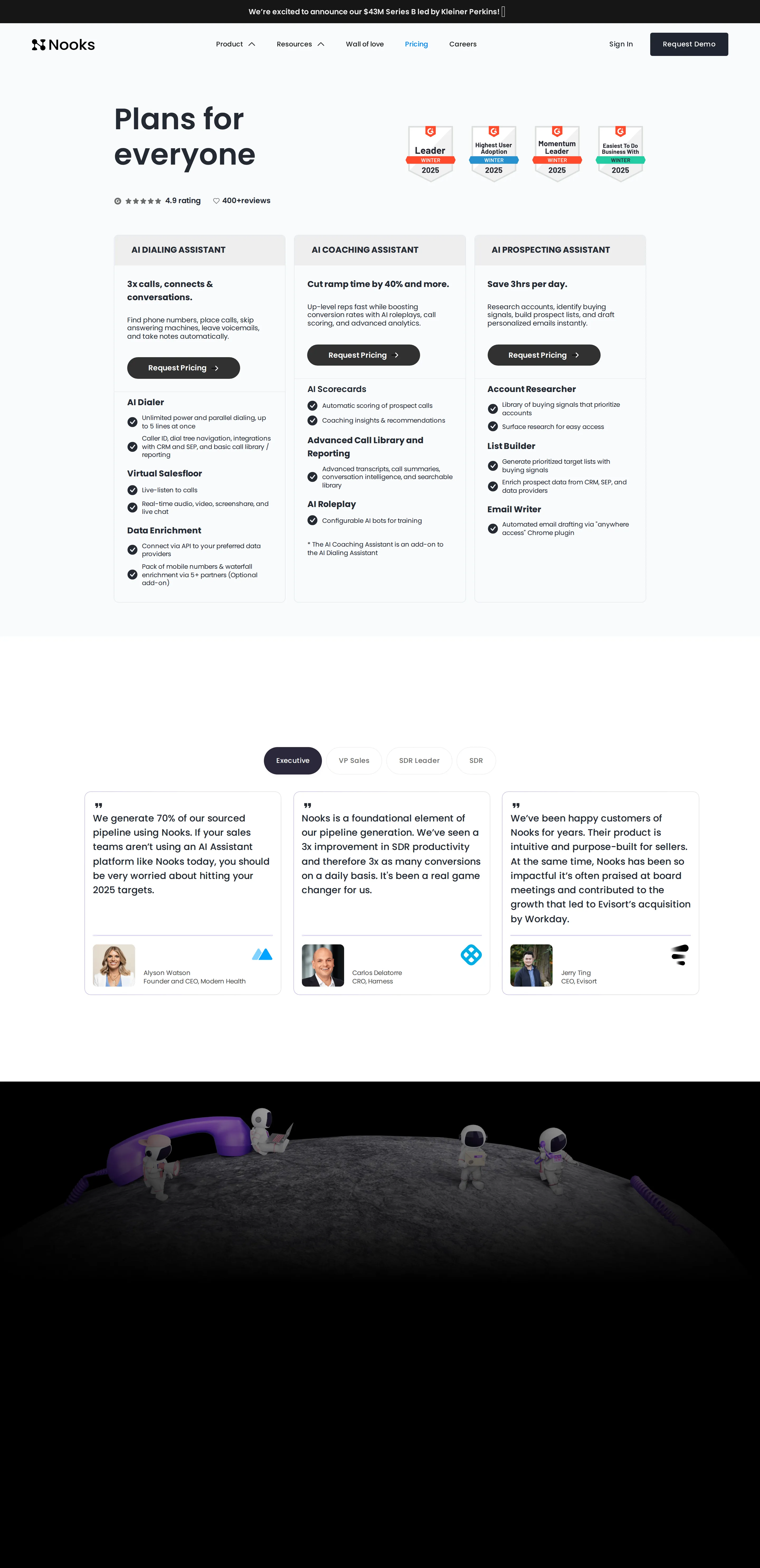 Reframed around three AI assistants - Post-Series-B, Wayback 2025-01 reframes the page as 'Plans for everyone' built a