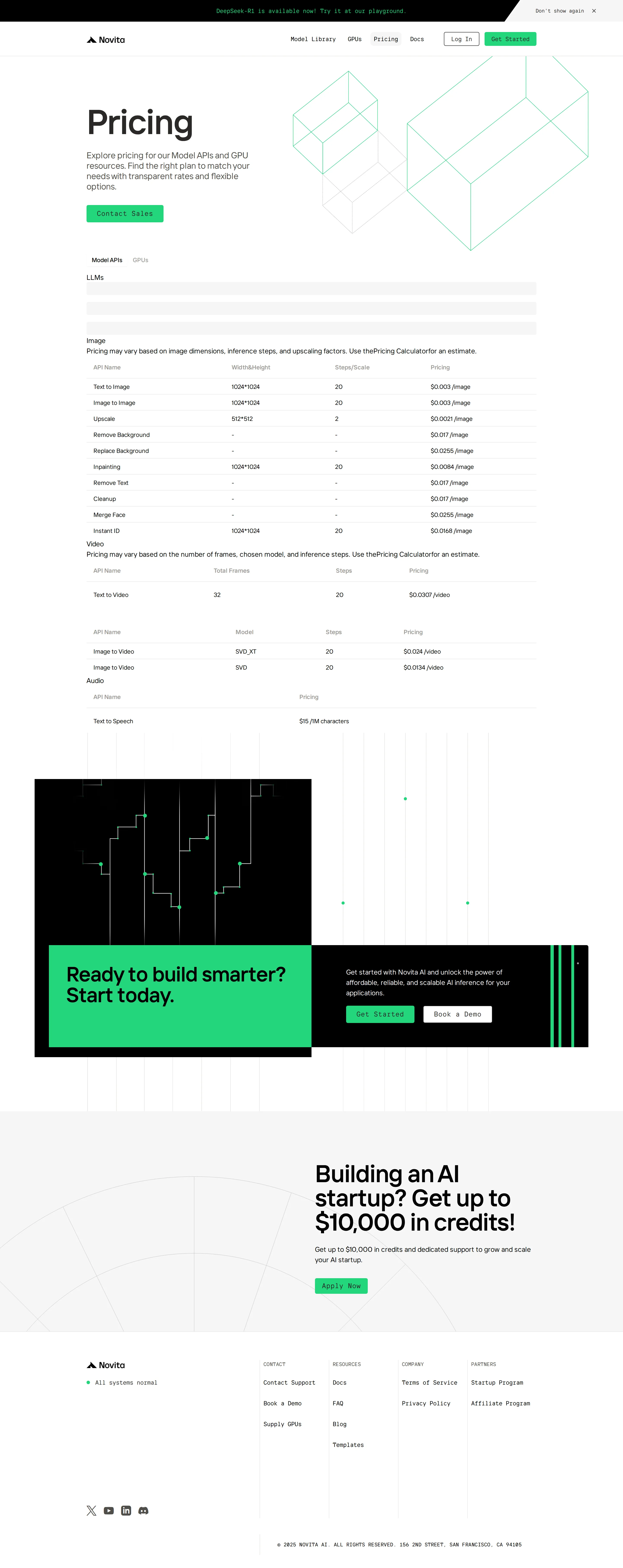 Redesign to Model APIs + GPUs; HQ moves to San Francisco - Pricing page redesigned to a light-theme 'Model APIs / GPUs' tabbed layout; foot