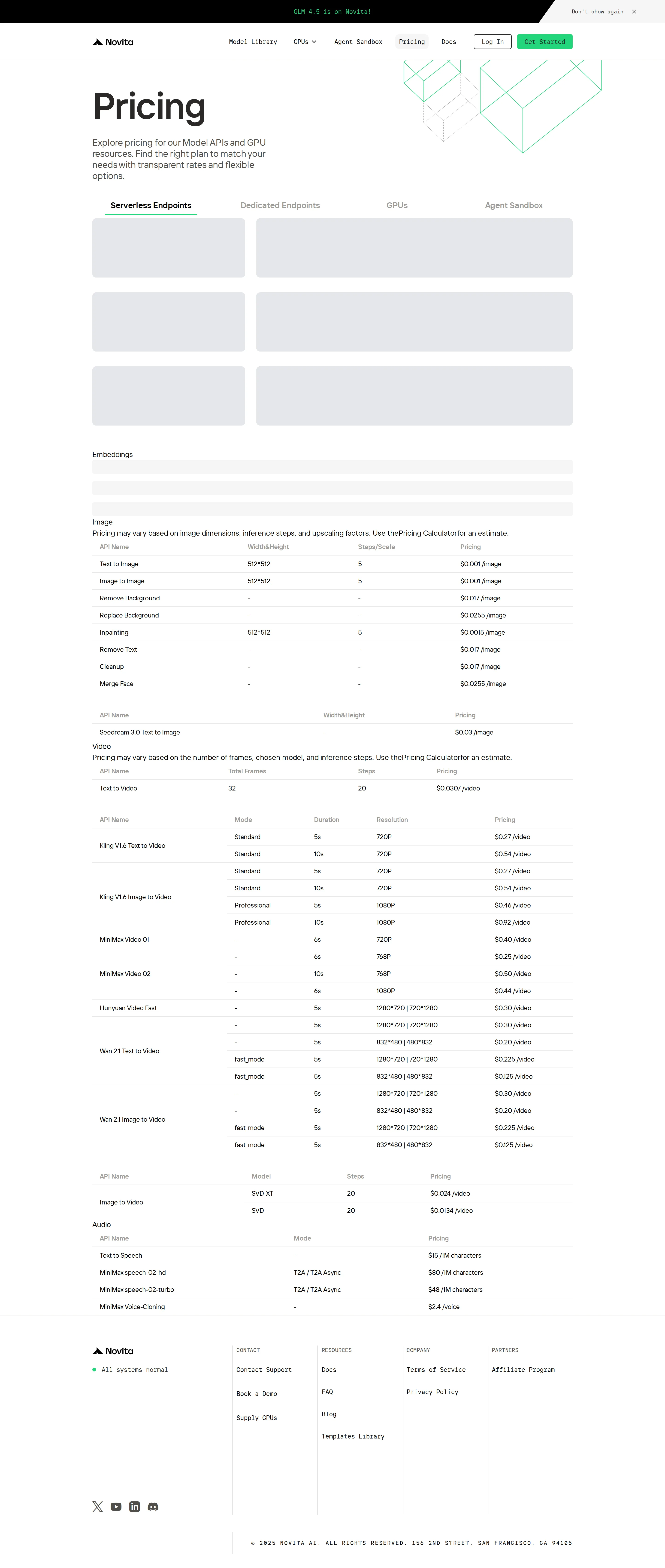 Agent Sandbox launches; pricing splits into four endpoint tabs - Pricing page restructured into Serverless Endpoints / Dedicated Endpoints / GPUs