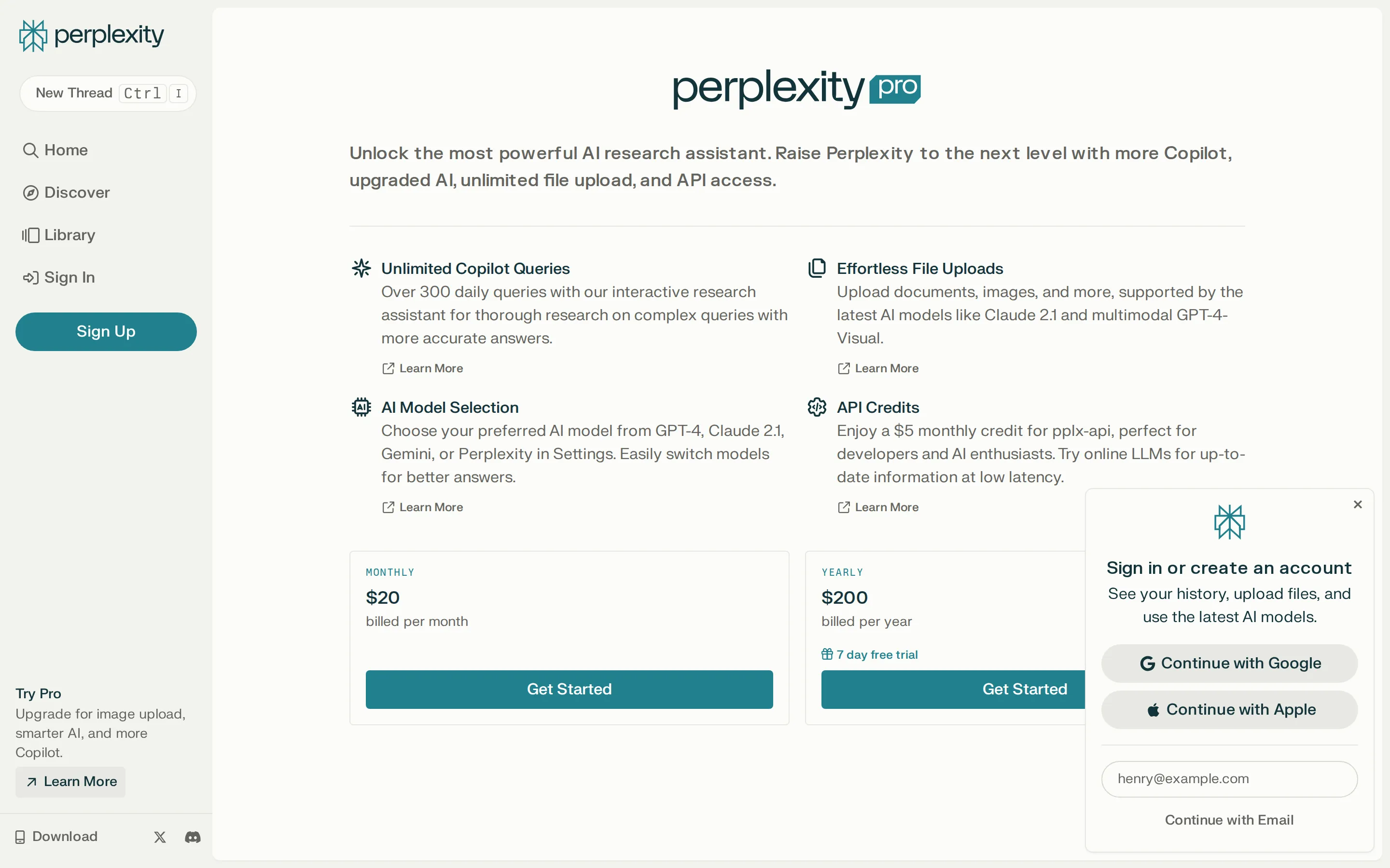 Pro Adds $5/mo pplx-api Credits - By January 2024 the Pro page (still $20/mo, $200/yr) advertised "Over 300 daily"