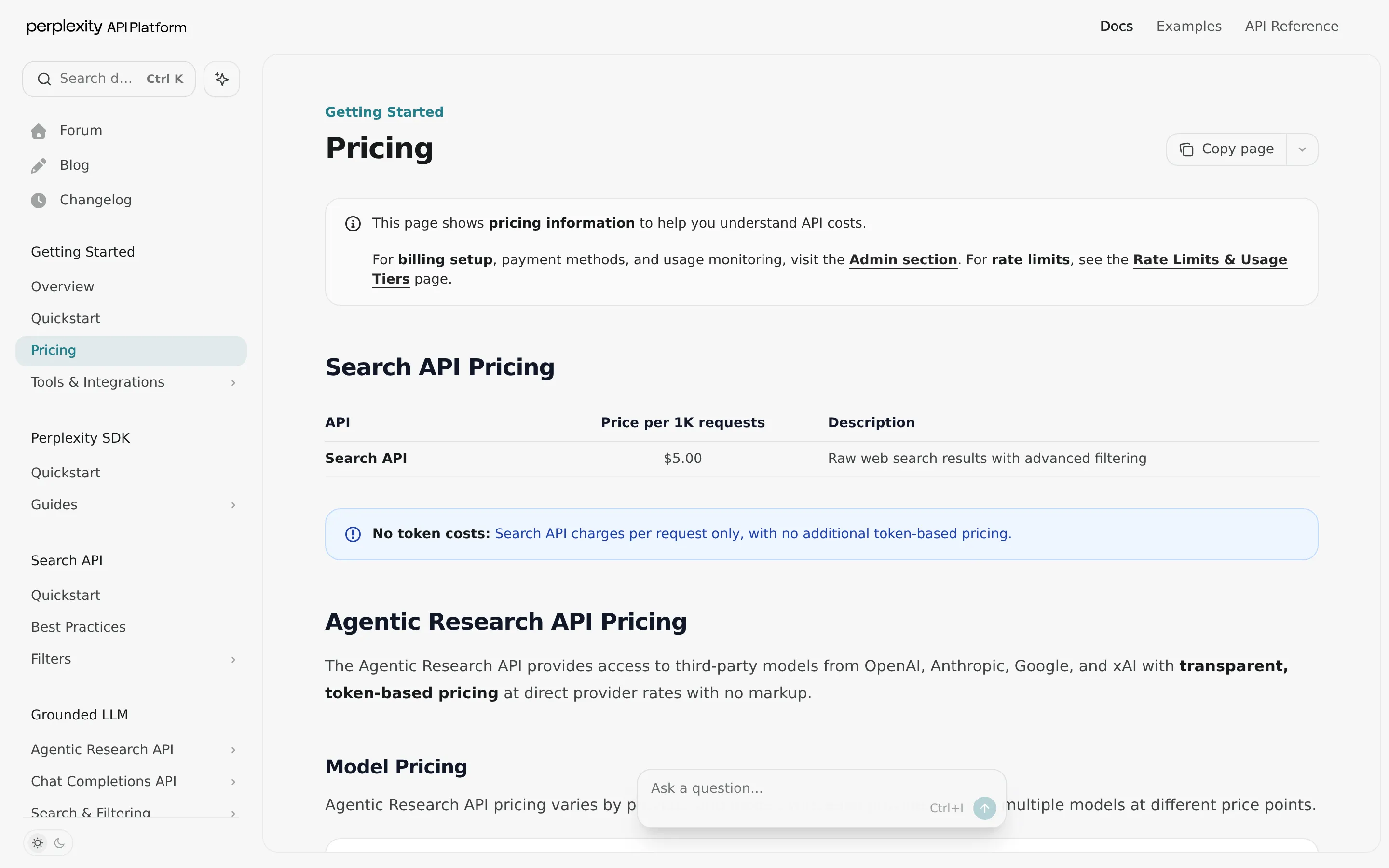 API Restructured — Search API + Agentic Research - By January 2026 the developer docs split pricing into a standalone Search API ($