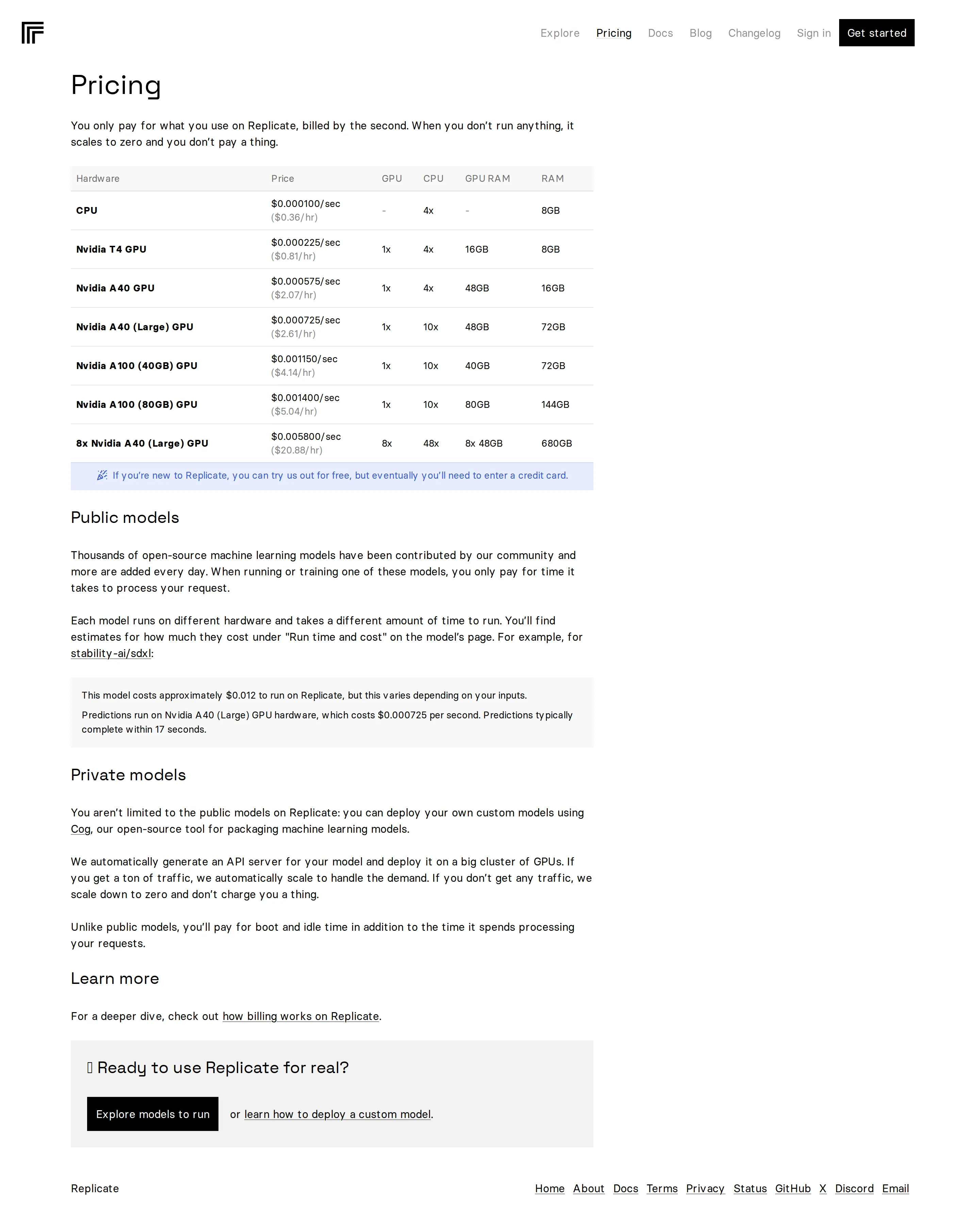 Table Redesign + Per-Second Repricing and New GPU Tiers - Replicate moved pricing into a structured hardware table and substantially repri