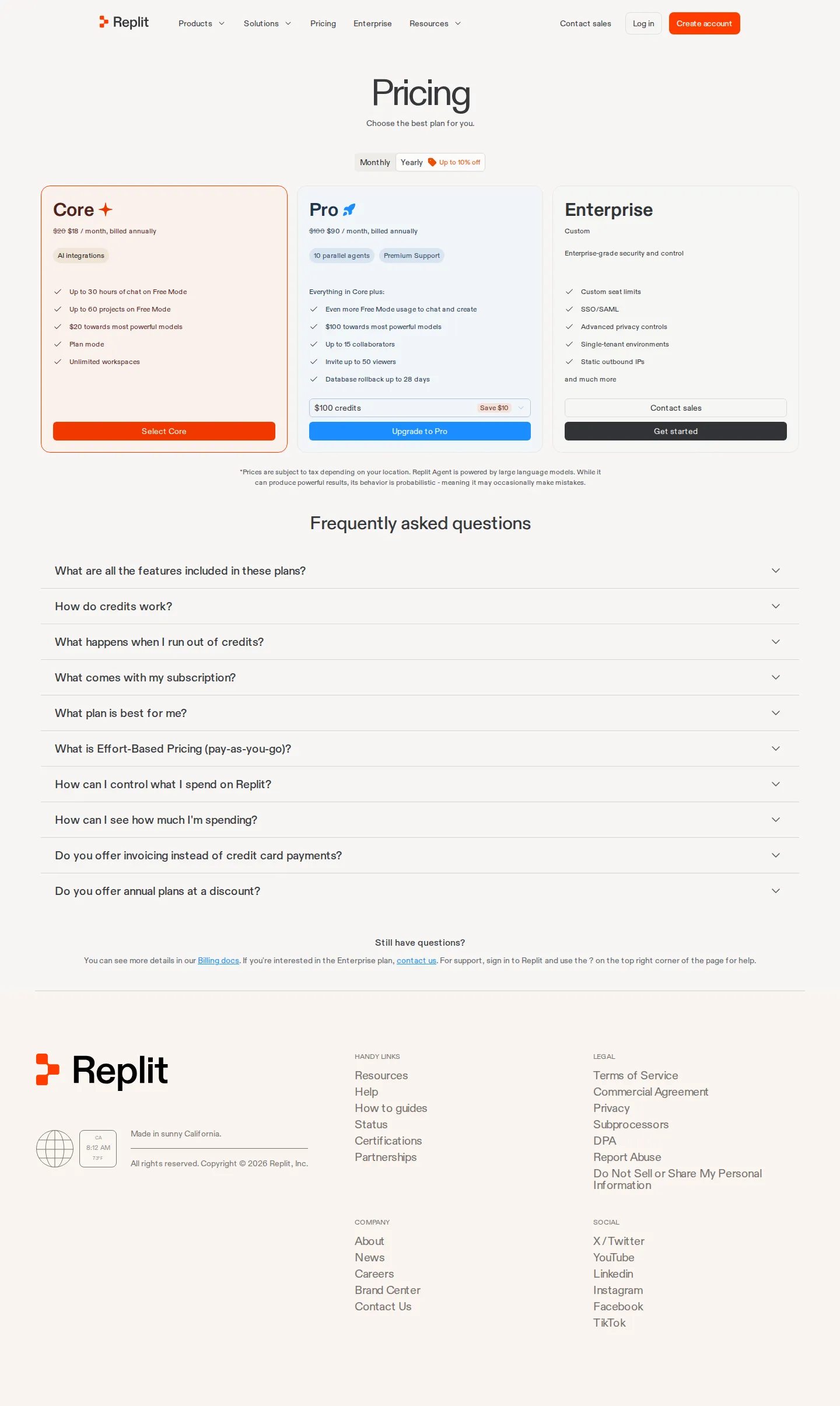 Free Starter plan removed from the pricing page; Free Mode becomes a paid-plan allowance - Replit's pricing page dropped the free Starter card entirely. The 2026-08-28 cap