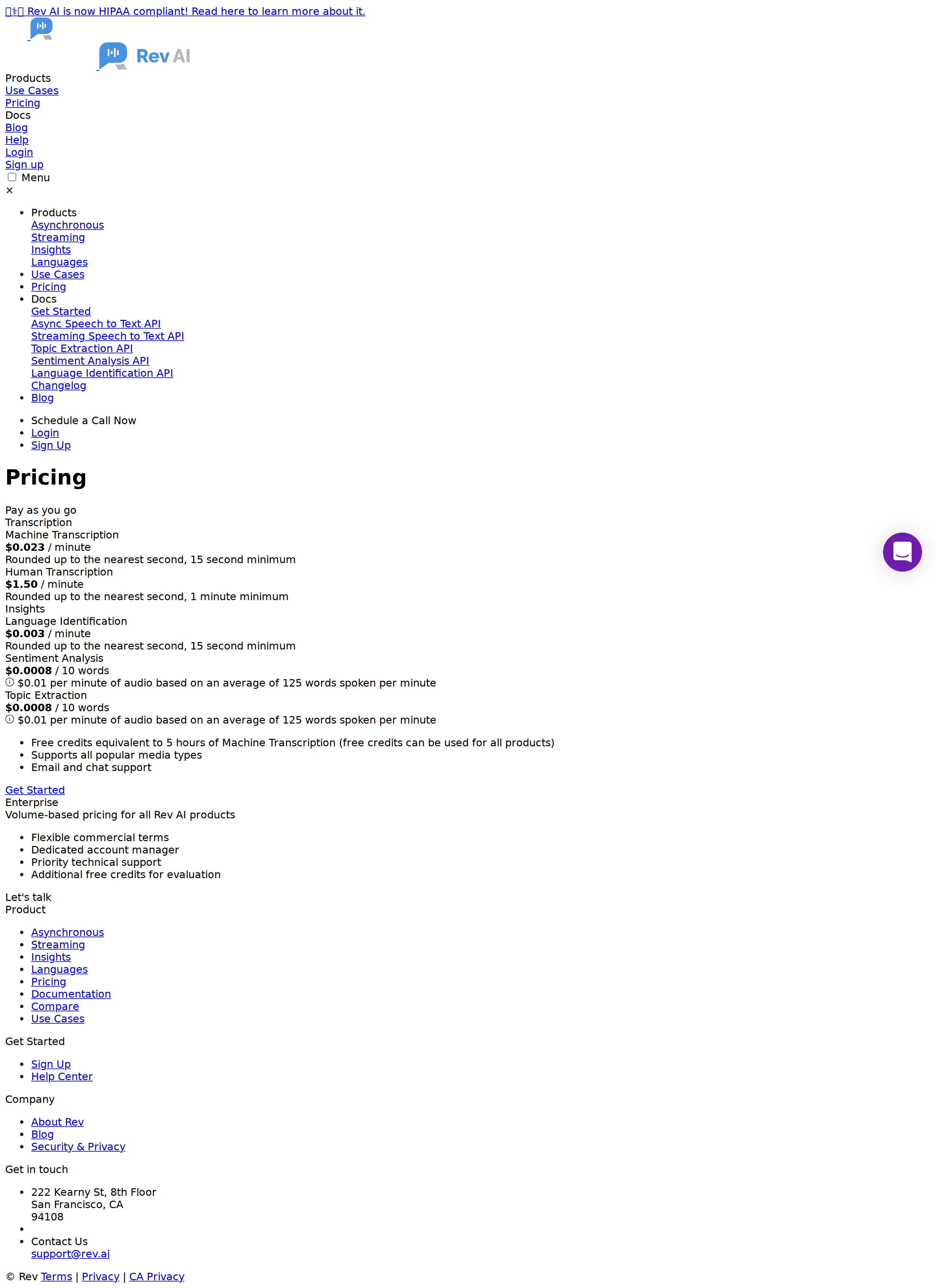 Machine rate cut, human transcription + Insights added (multi-unit catalog) - Wayback 2022-06 snapshot: Machine Transcription cut from $0.035 to $0.023/min; H
